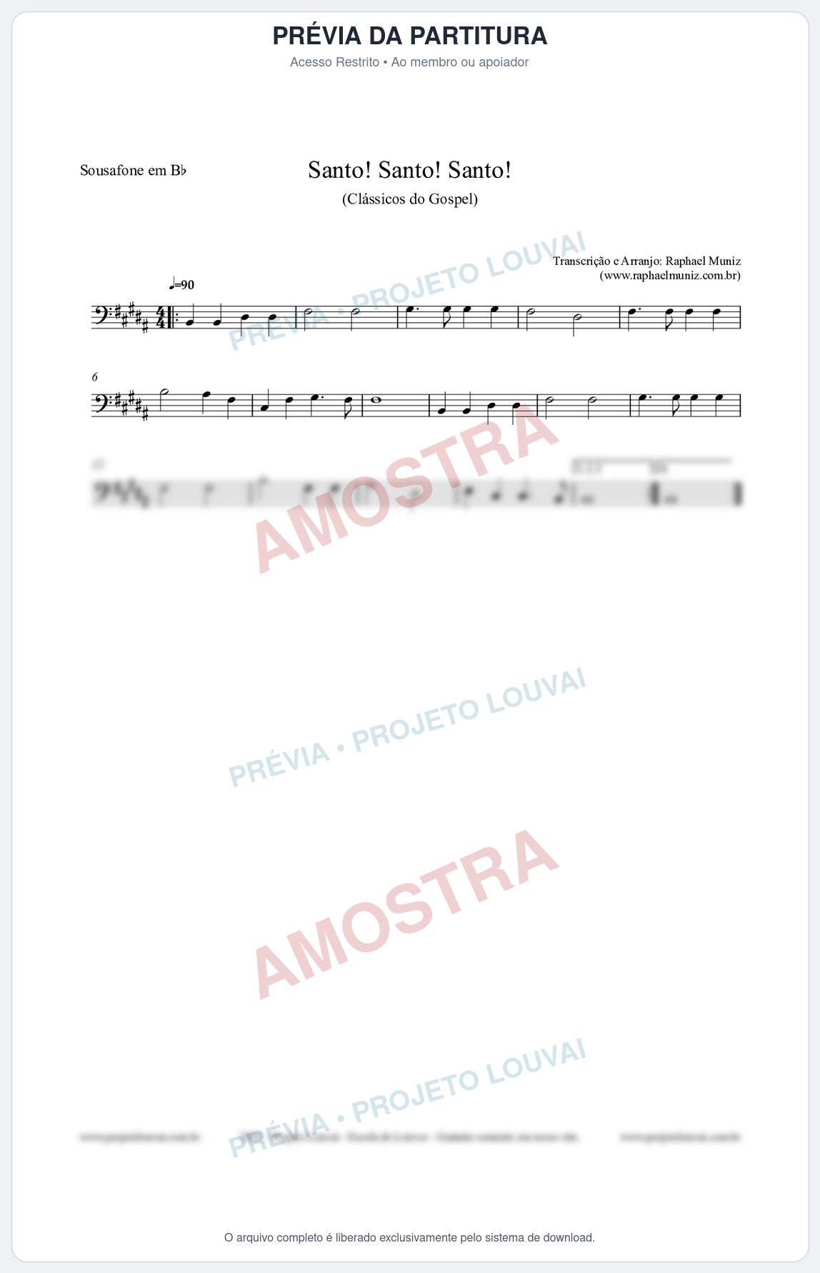 Prévia protegida da primeira página da partitura Partitura para Sousafone em Bb - Santo! Santo! Santo! - HCC nº2 - Clássicos do Gospel