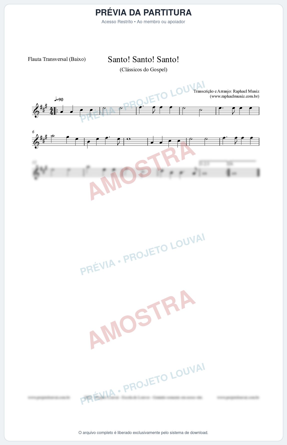 Prévia protegida da primeira página da partitura Partitura para Flauta Transversal (Baixo) - Santo! Santo! Santo! - HCC nº2 - Clássicos do Gospel