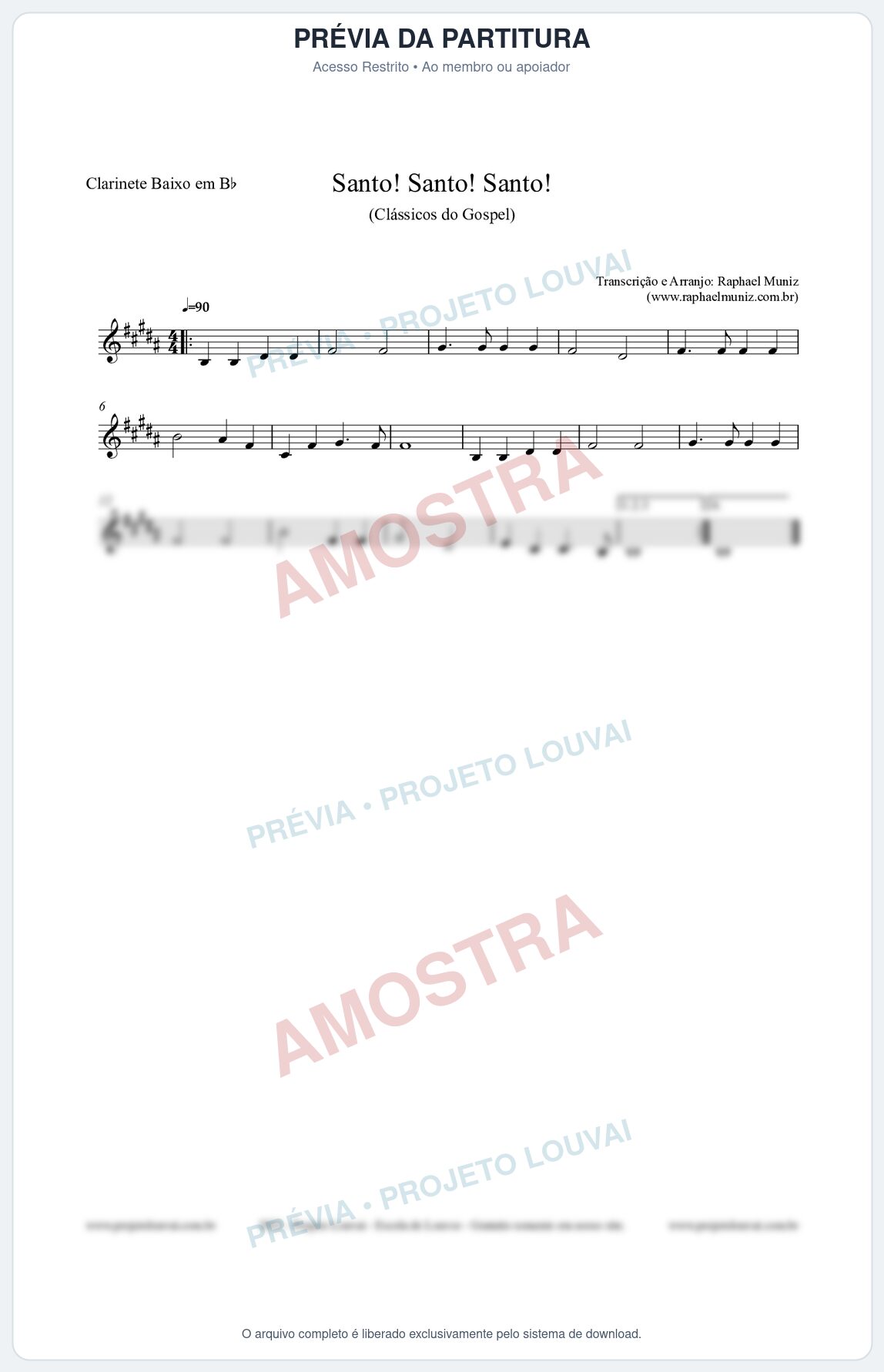 Prévia protegida da primeira página da partitura Partitura para Clarinete Baixo em Bb - Santo! Santo! Santo! - HCC nº2 - Clássicos do Gospel