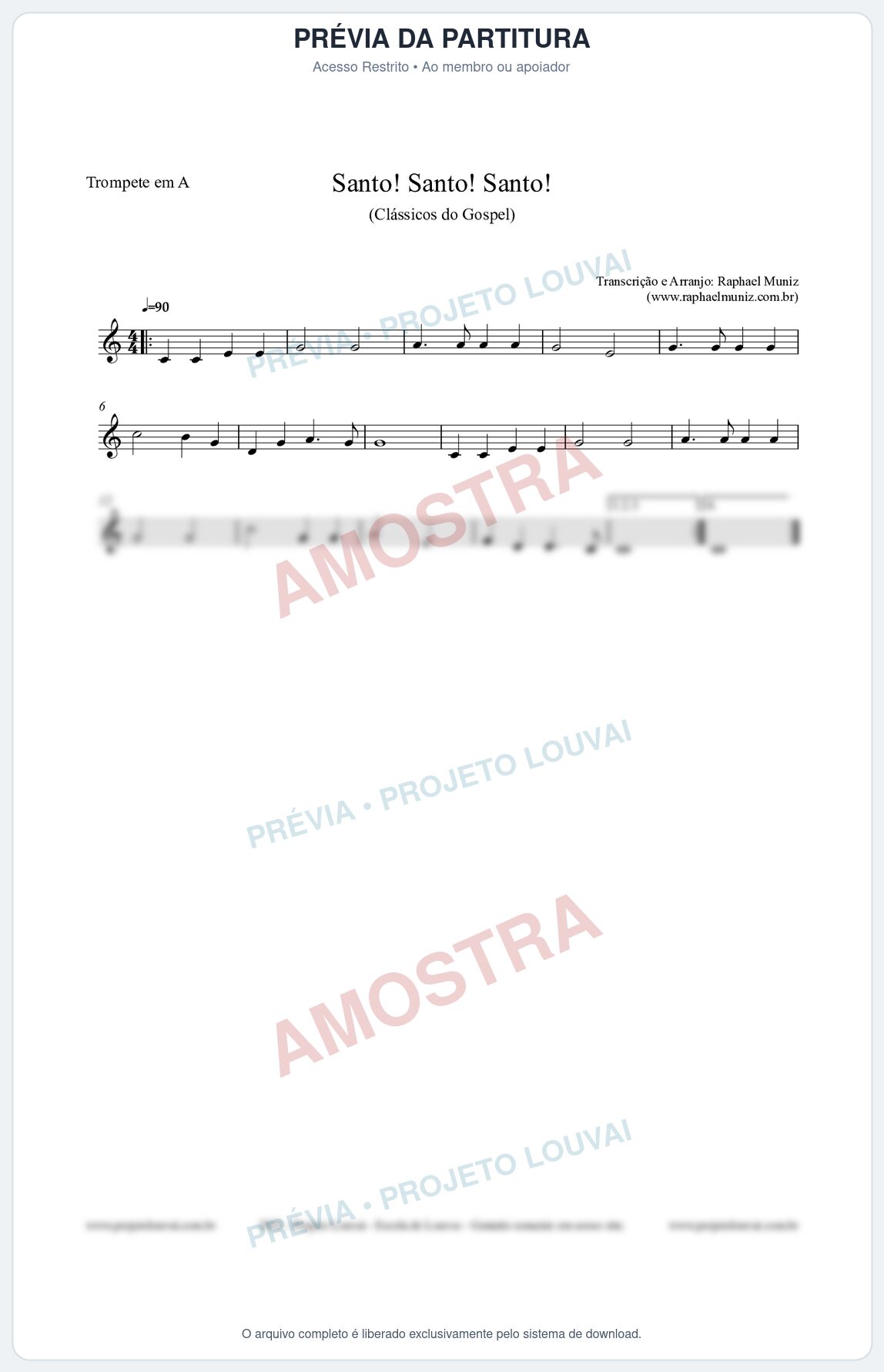 Prévia protegida da primeira página da partitura Partitura para Trompete em A - Santo! Santo! Santo! - HCC nº2 - Clássicos do Gospel