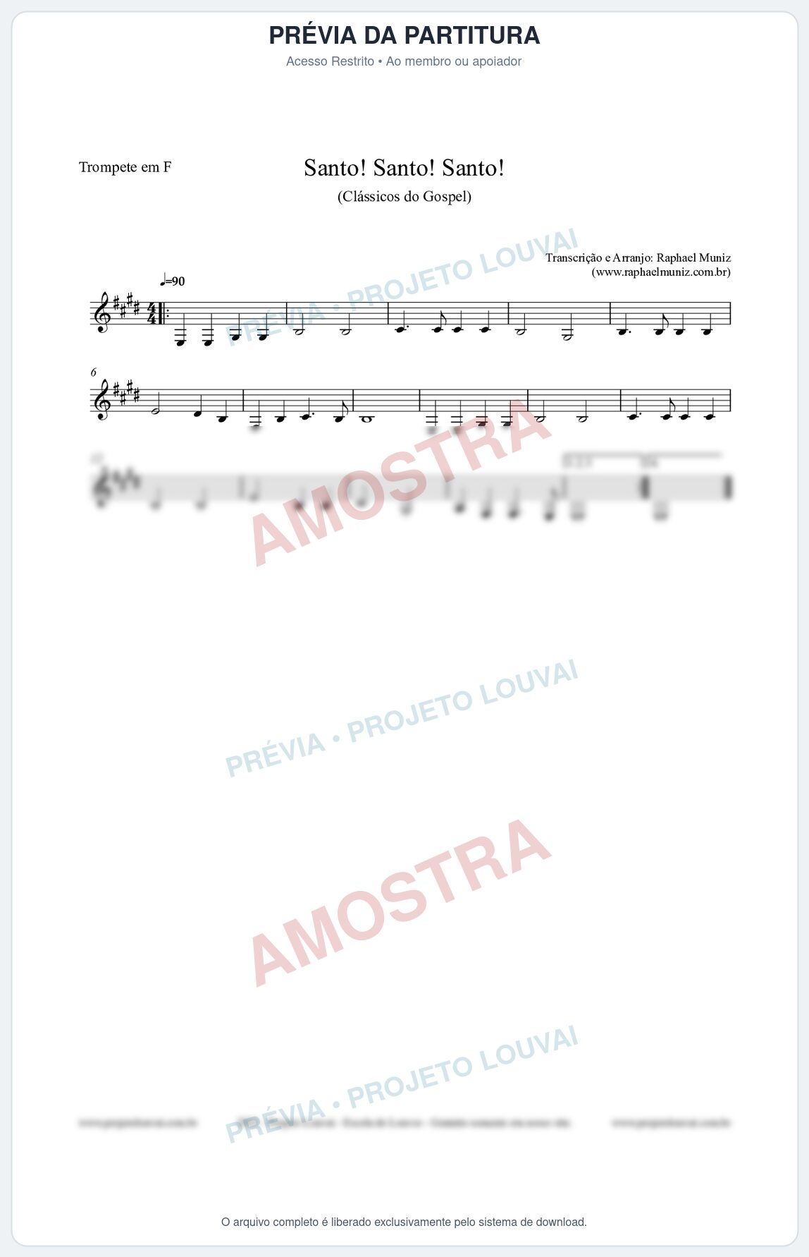 Prévia protegida da primeira página da partitura Partitura para Trompete em F - Santo! Santo! Santo! - HCC nº2 - Clássicos do Gospel