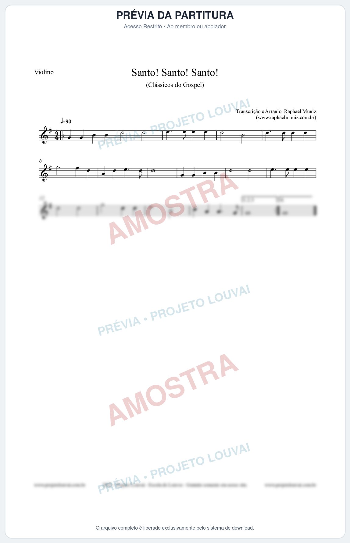 Prévia protegida da primeira página da partitura Partitura para Violino - Santo! Santo! Santo! - HCC nº2 - Clássicos do Gospel