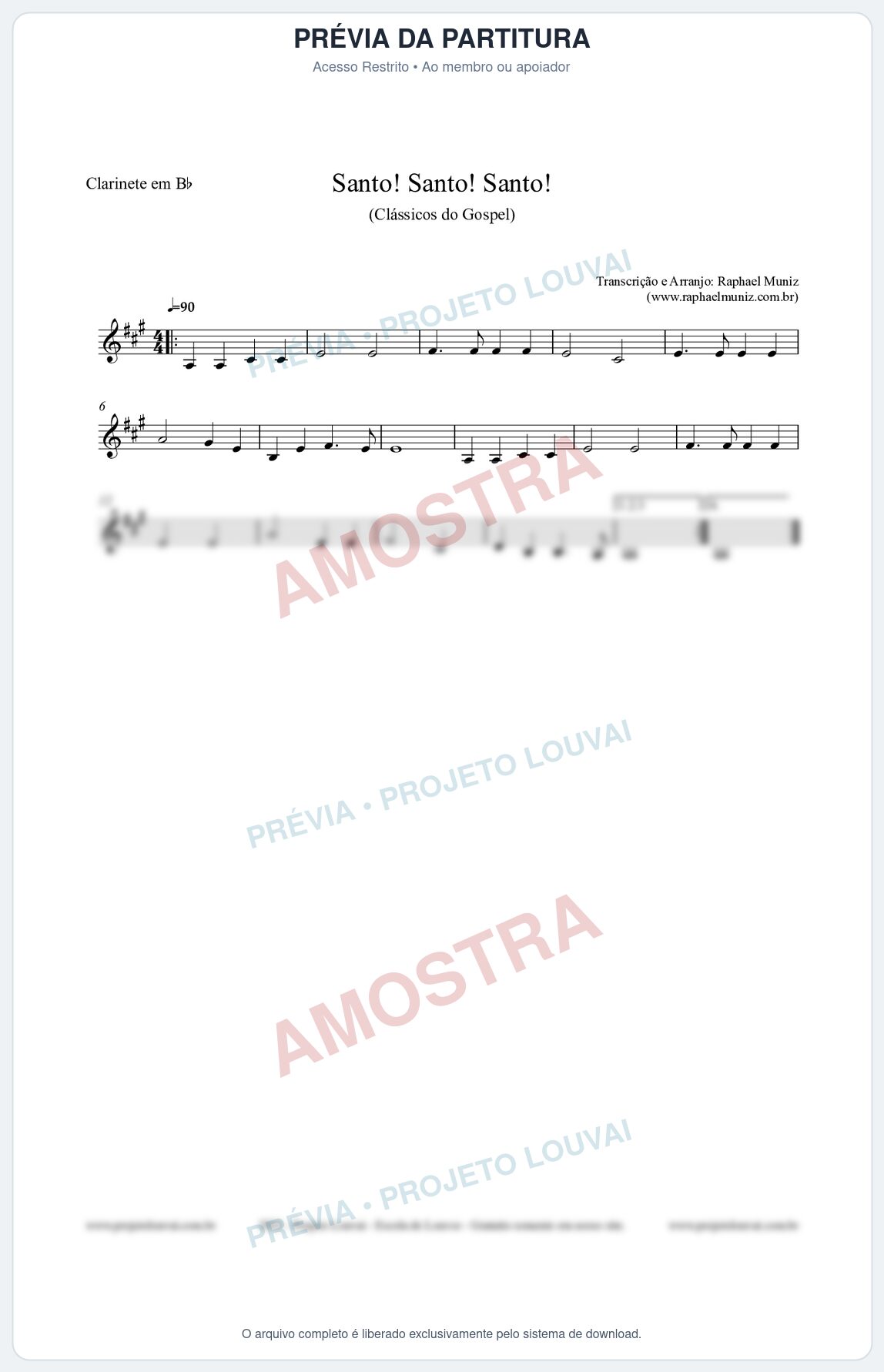 Prévia protegida da primeira página da partitura Partitura para Clarinete em Bb - Santo! Santo! Santo! - HCC nº2 - Clássicos do Gospel