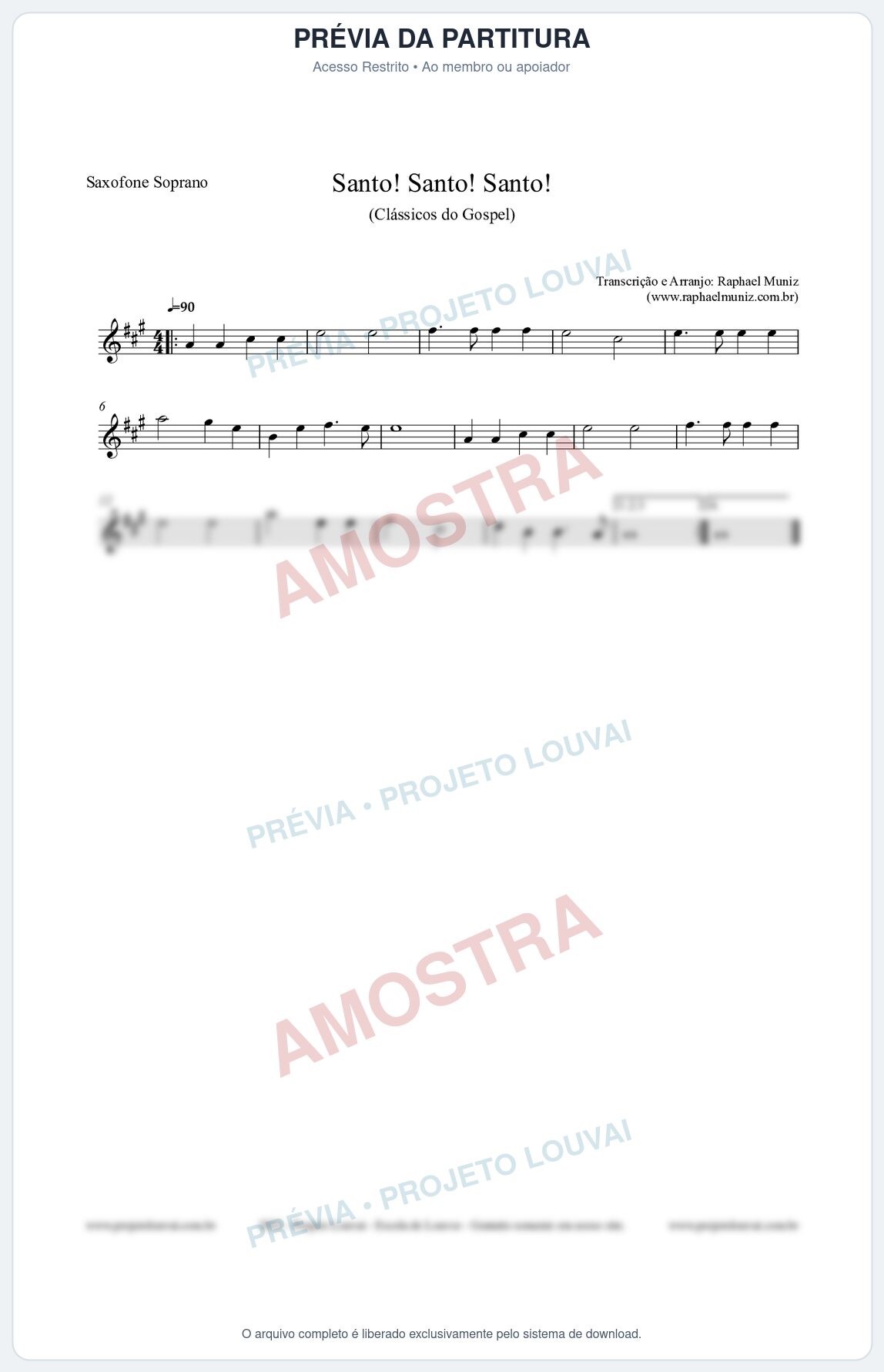 Prévia protegida da primeira página da partitura Partitura para Saxofone Soprano - Santo! Santo! Santo! - HCC nº2 - Clássicos do Gospel