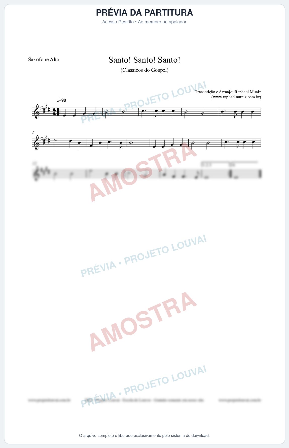 Prévia protegida da primeira página da partitura Partitura para Saxofone Alto - Santo! Santo! Santo! - HCC nº2 - Clássicos do Gospel