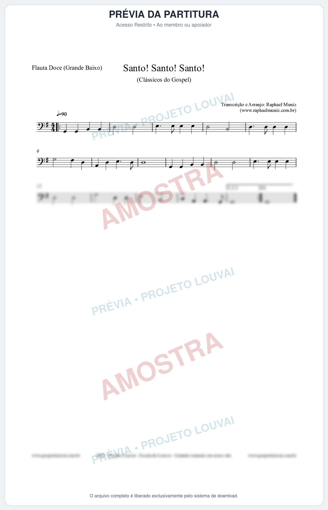 Prévia protegida da primeira página da partitura Partitura para Flauta Doce (Grande Baixo) - Santo! Santo! Santo! - HCC nº2 - Clássicos do Gospel