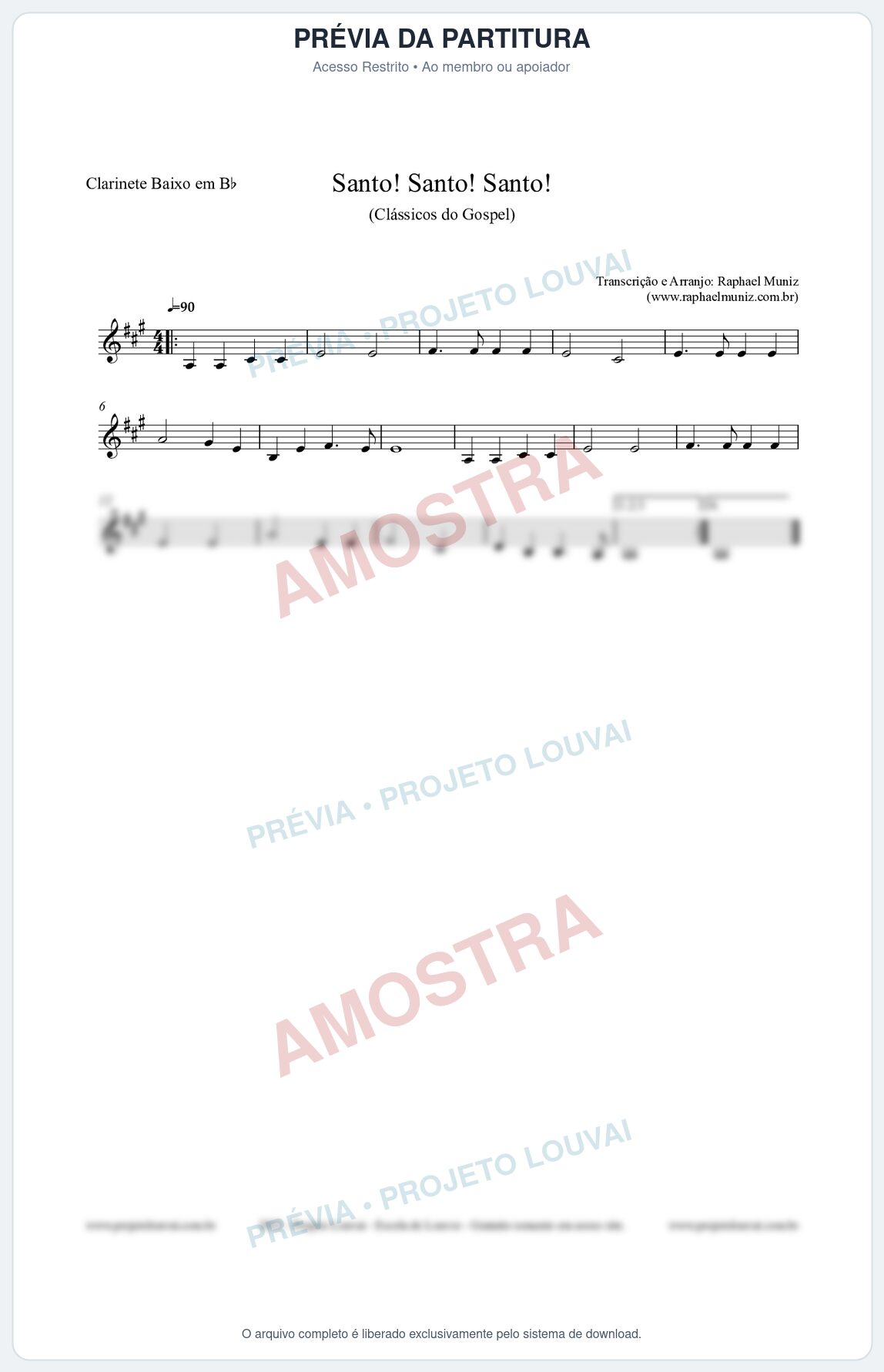 Prévia protegida da primeira página da partitura Partitura para Clarinete Baixo em Bb - Santo! Santo! Santo! - HCC nº2 - Clássicos do Gospel