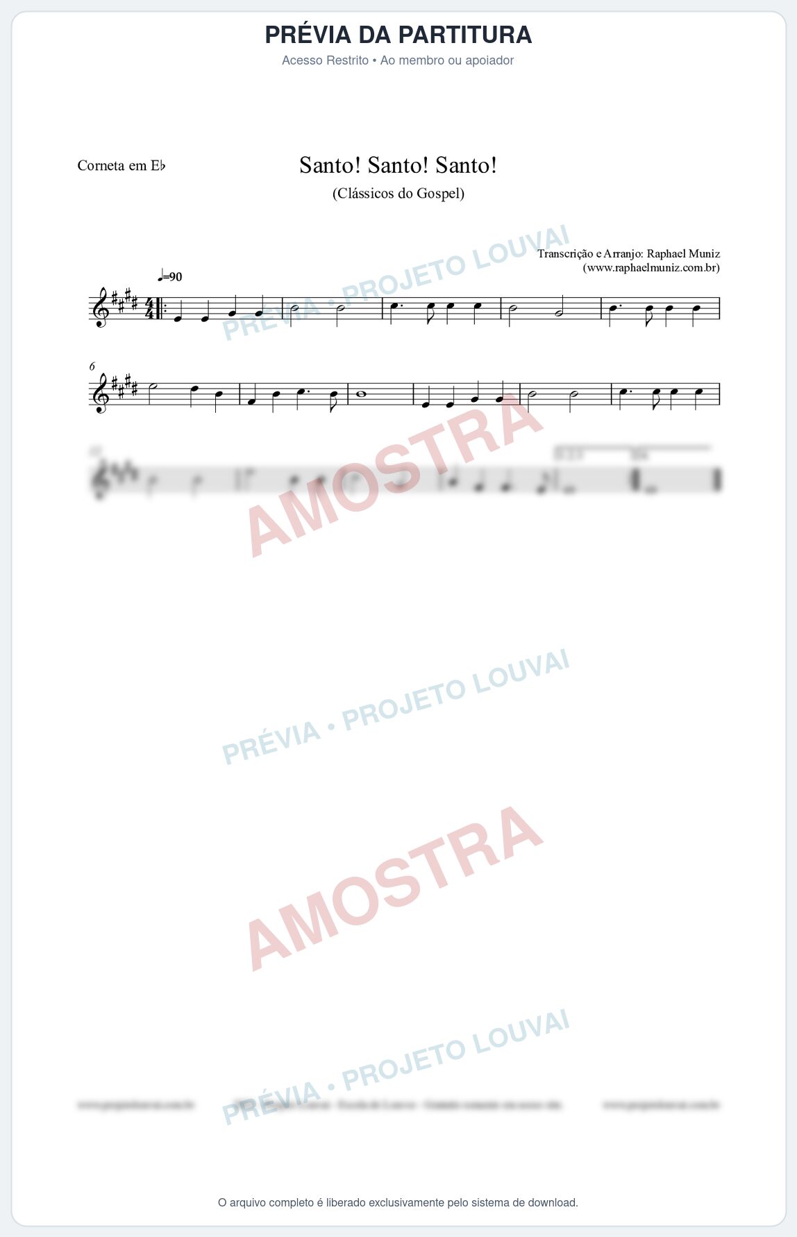 Prévia protegida da primeira página da partitura Partitura para Corneta em Eb - Santo! Santo! Santo! - HCC nº2 - Clássicos do Gospel