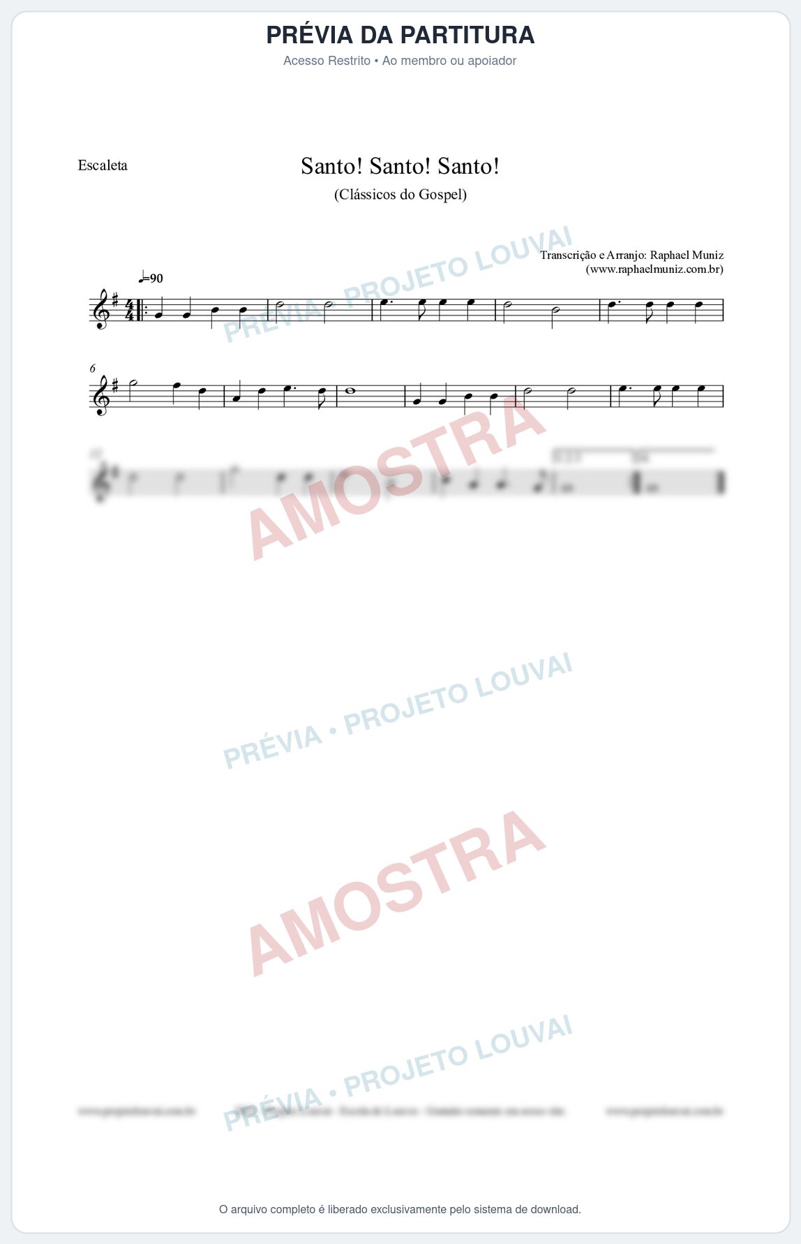 Prévia protegida da primeira página da partitura Partitura para Escaleta - Santo! Santo! Santo! - HCC nº2 - Clássicos do Gospel