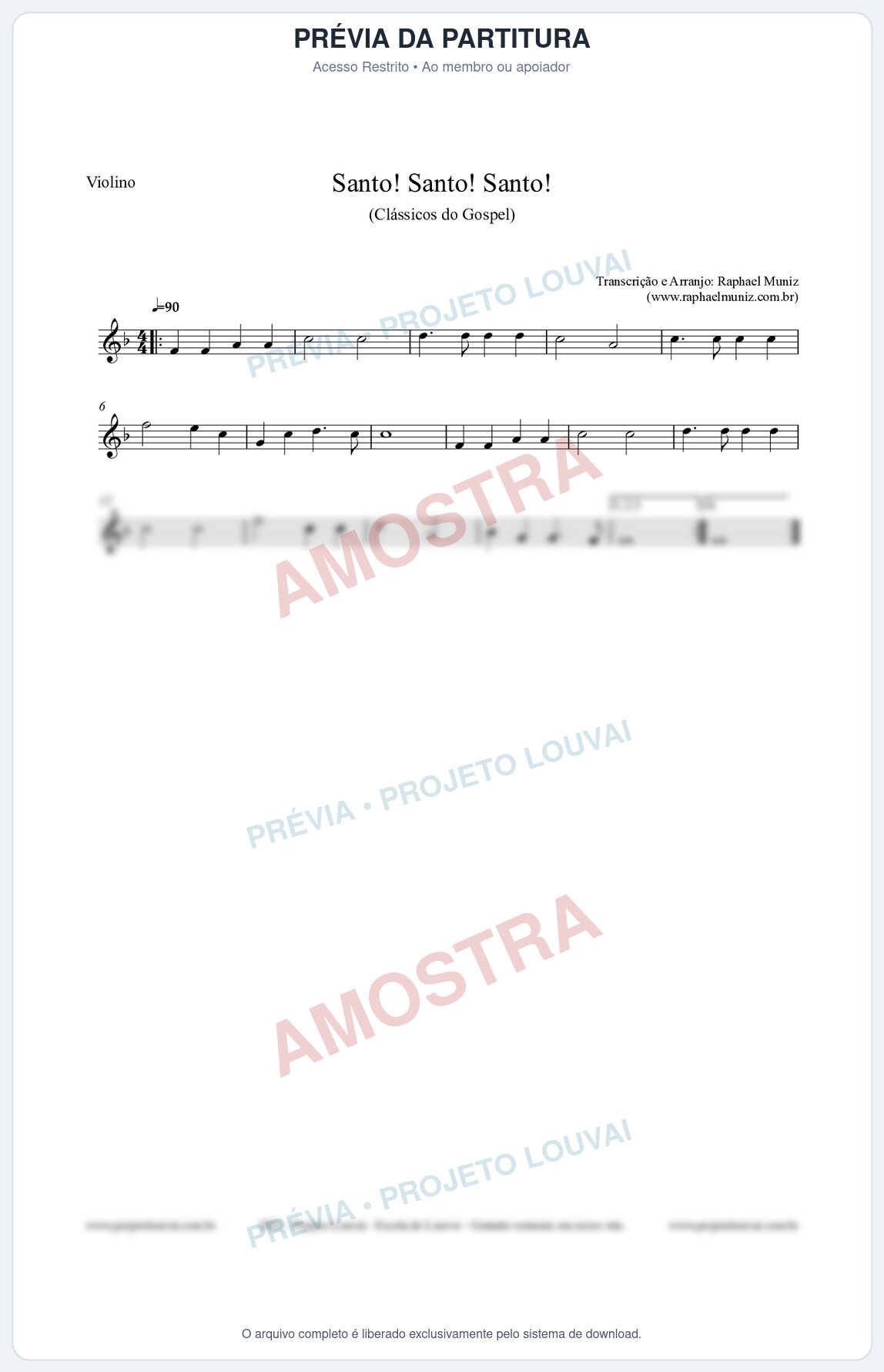 Prévia protegida da primeira página da partitura Partitura para Violino - Santo! Santo! Santo! - HCC nº2 - Clássicos do Gospel