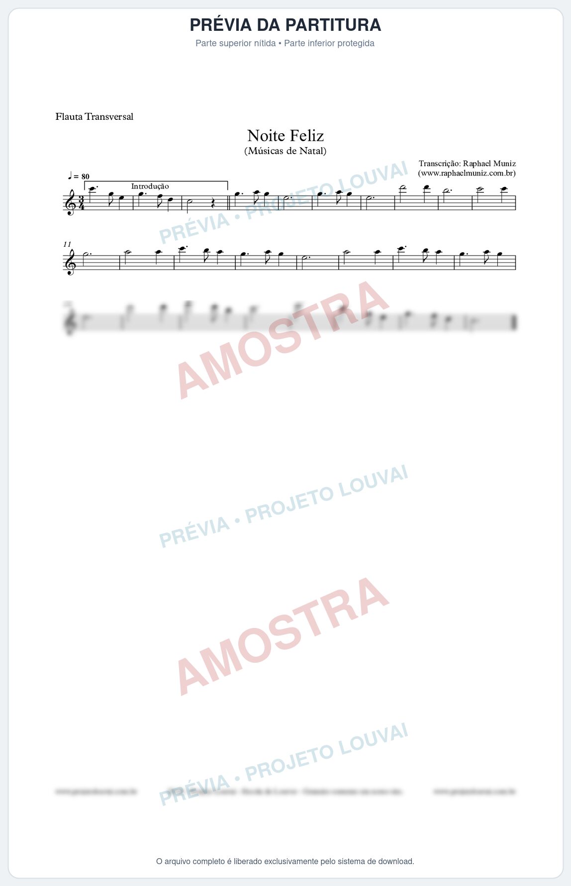 Prévia protegida da primeira página da partitura Partitura para Flauta Transversal - Noite Feliz - Músicas de Natal