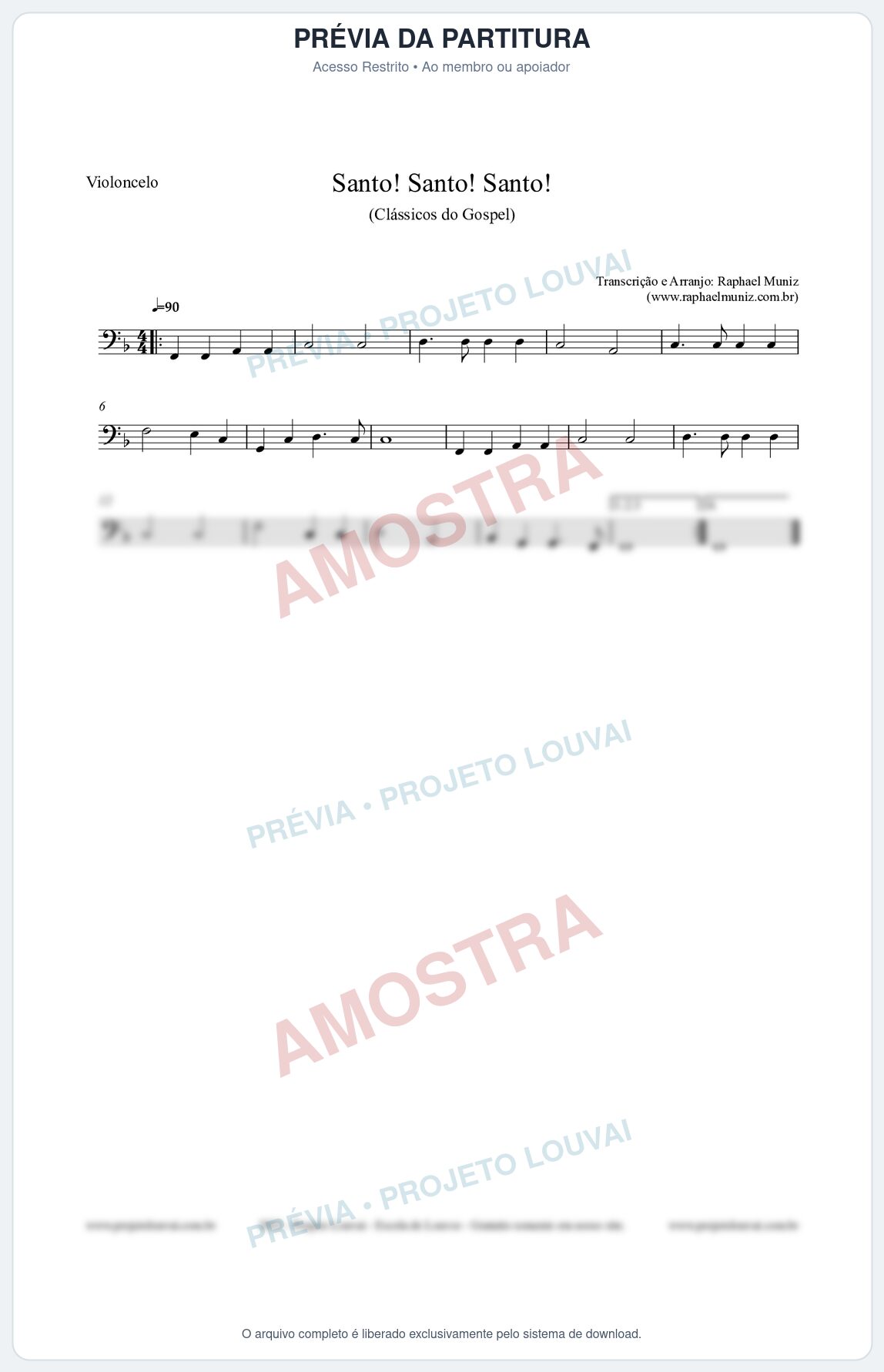 Prévia protegida da primeira página da partitura Partitura para Violoncelo - Santo! Santo! Santo! - HCC nº2 - Clássicos do Gospel