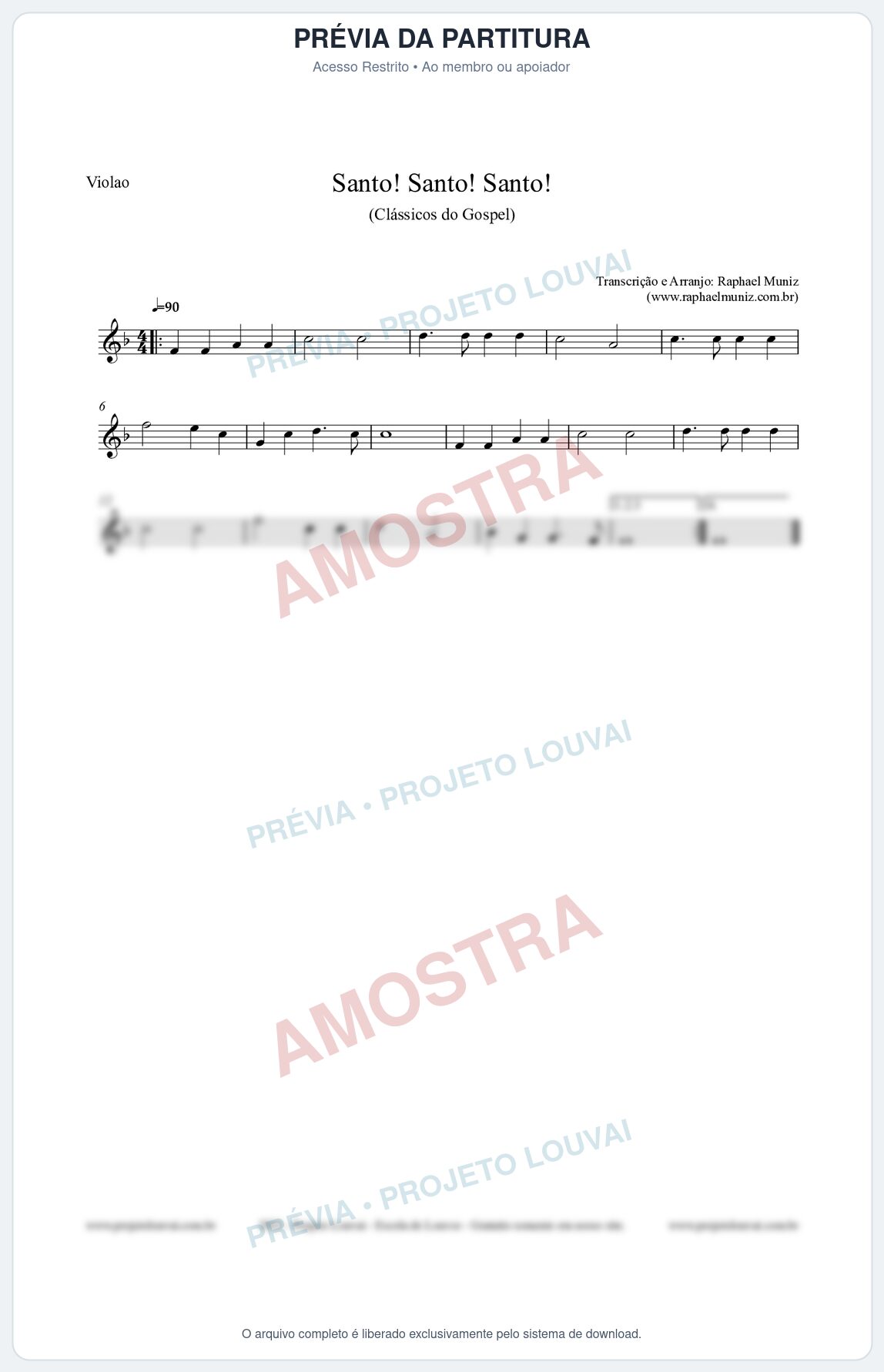 Prévia protegida da primeira página da partitura Partitura para Violão - Santo! Santo! Santo! - HCC nº2 - Clássicos do Gospel
