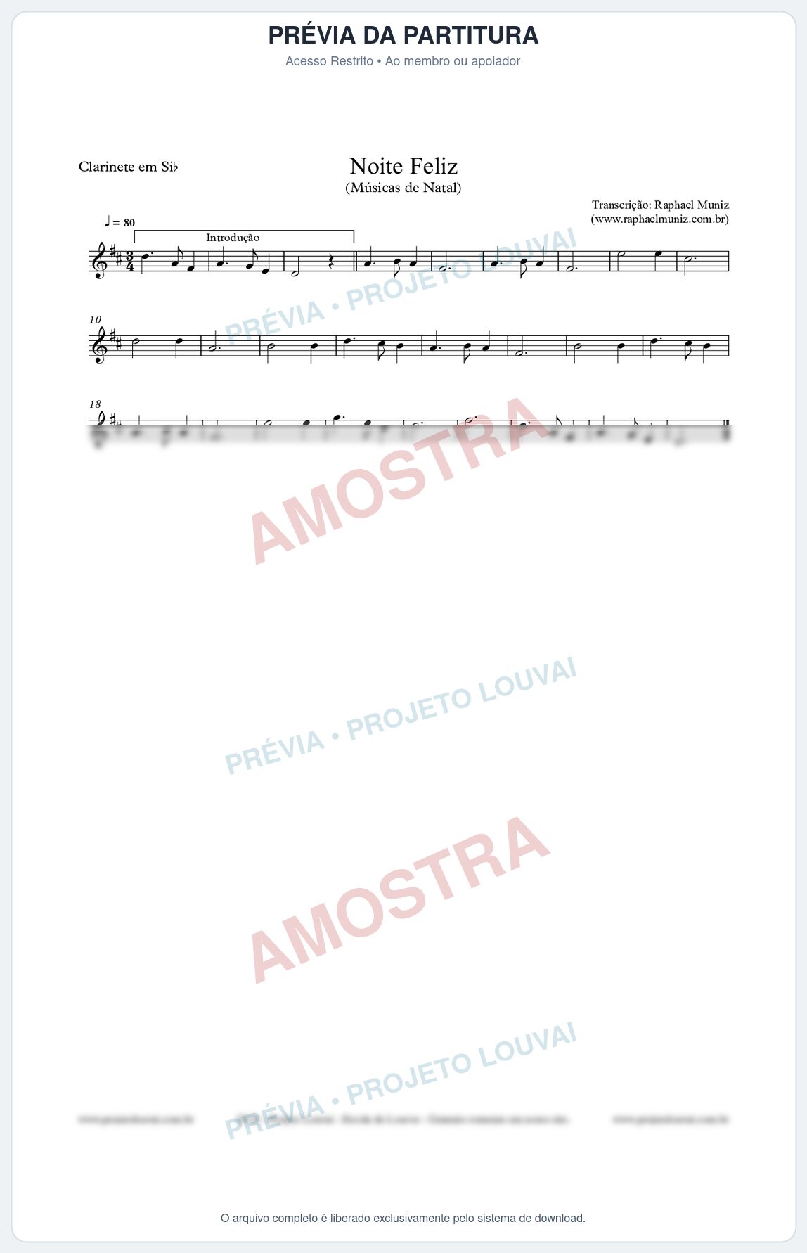 Prévia protegida da primeira página da partitura Partitura para Clarinete - Noite Feliz - Músicas de Natal