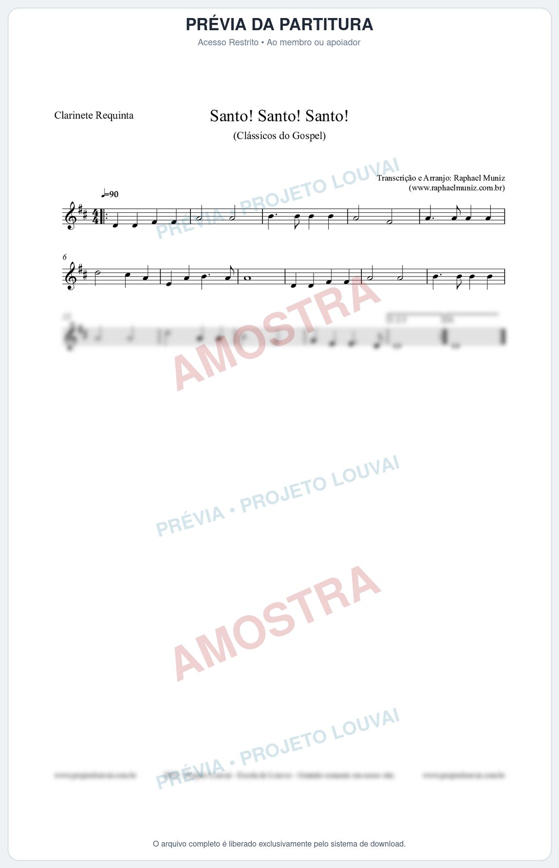 Prévia protegida da primeira página da partitura Partitura para Clarinete Requinta - Santo! Santo! Santo! - HCC nº2 - Clássicos do Gospel