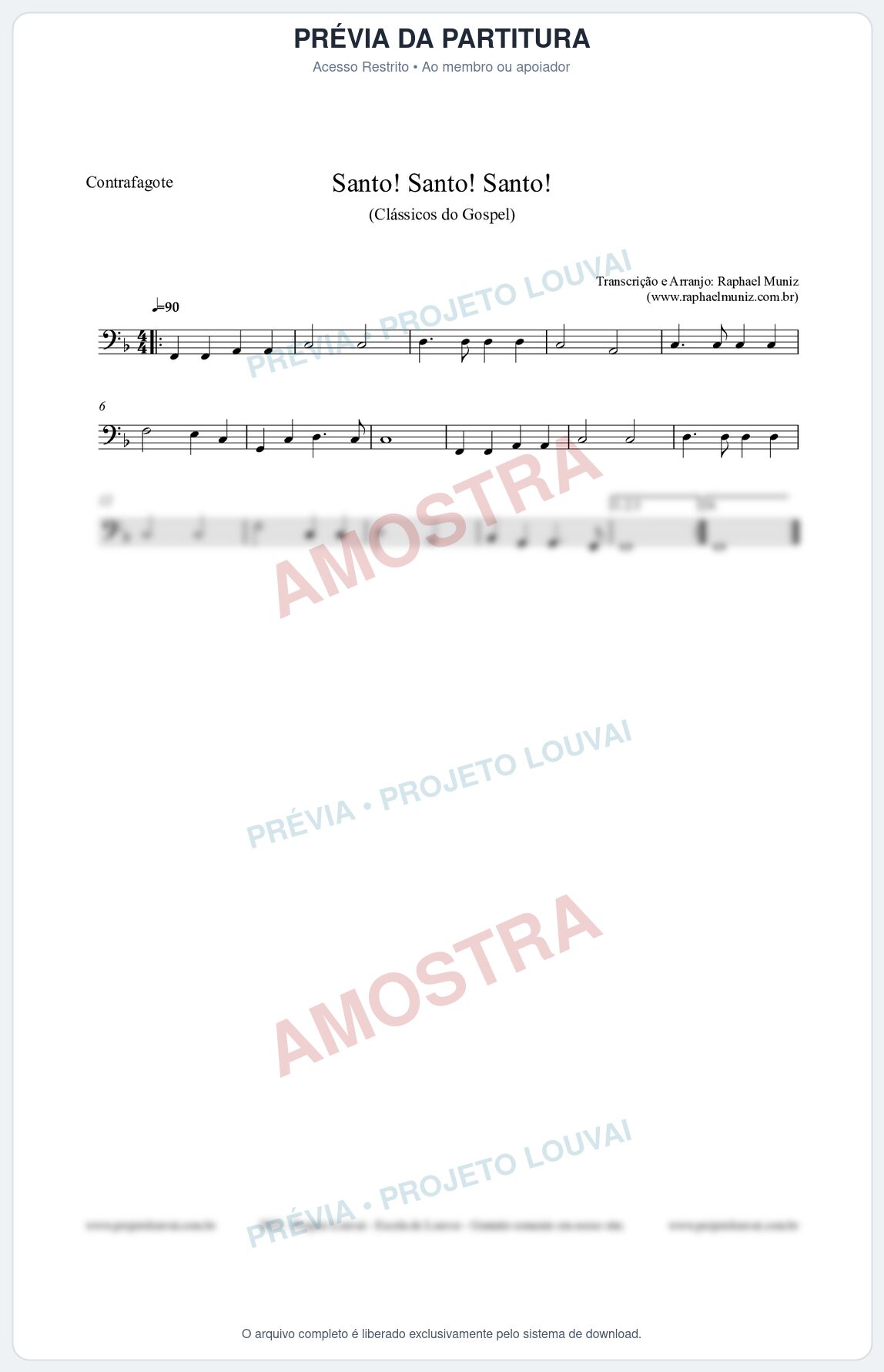 Prévia protegida da primeira página da partitura Partitura para Contrafagote - Santo! Santo! Santo! - HCC nº2 - Clássicos do Gospel