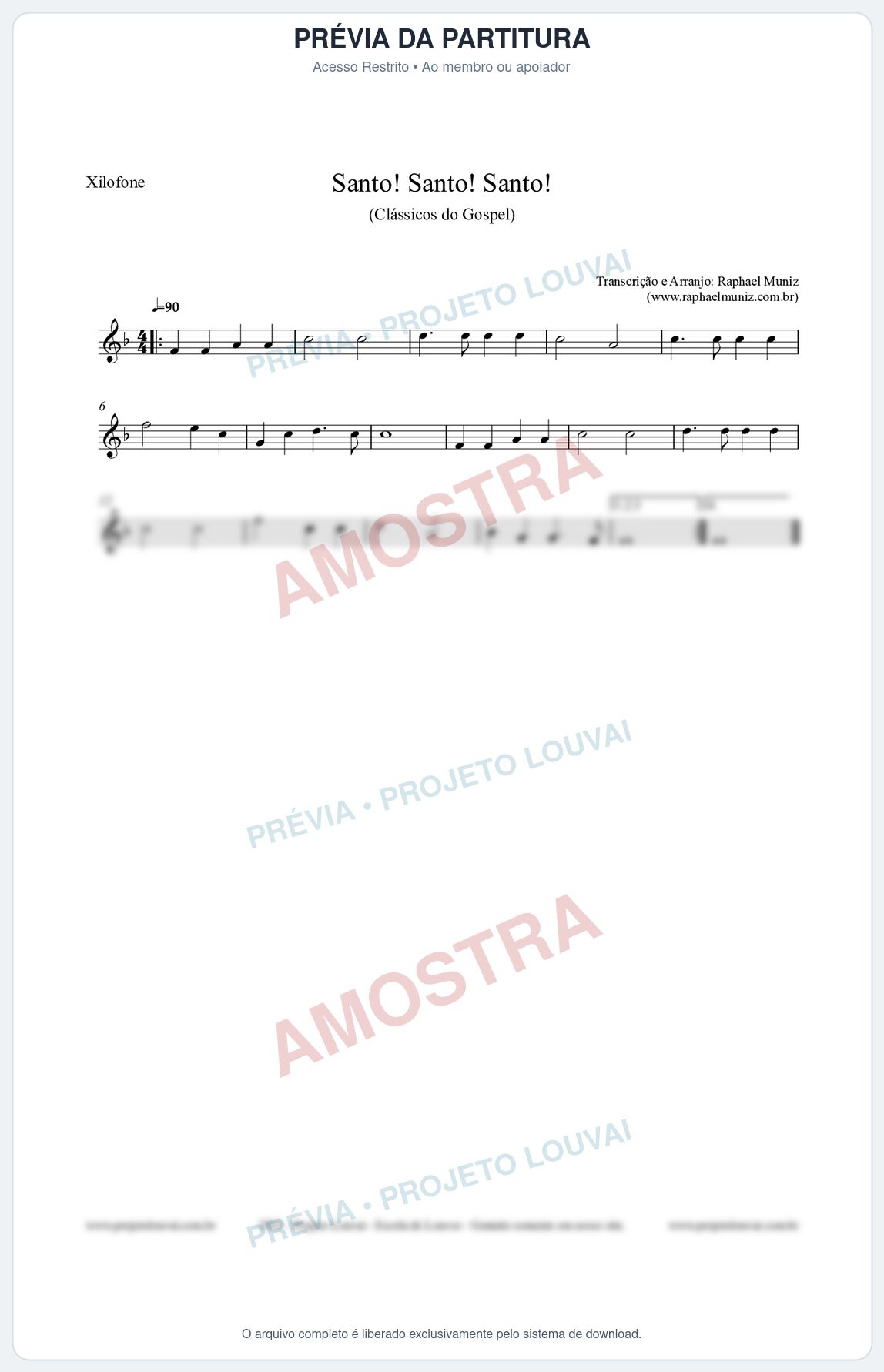 Prévia protegida da primeira página da partitura Partitura para Xilofone - Santo! Santo! Santo! - HCC nº2 - Clássicos do Gospel