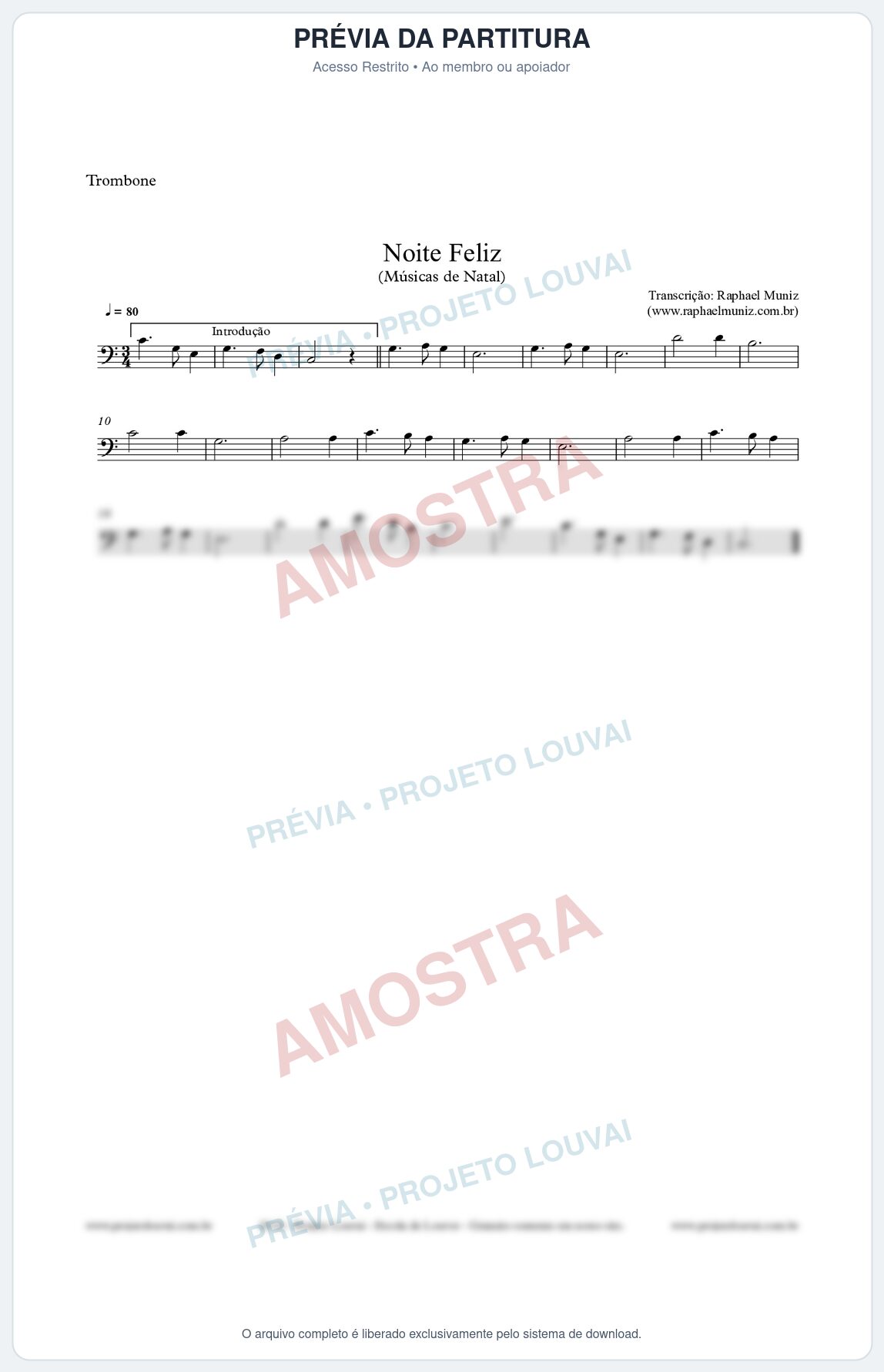 Prévia protegida da primeira página da partitura Partitura para Trombone - Noite Feliz - Músicas de Natal