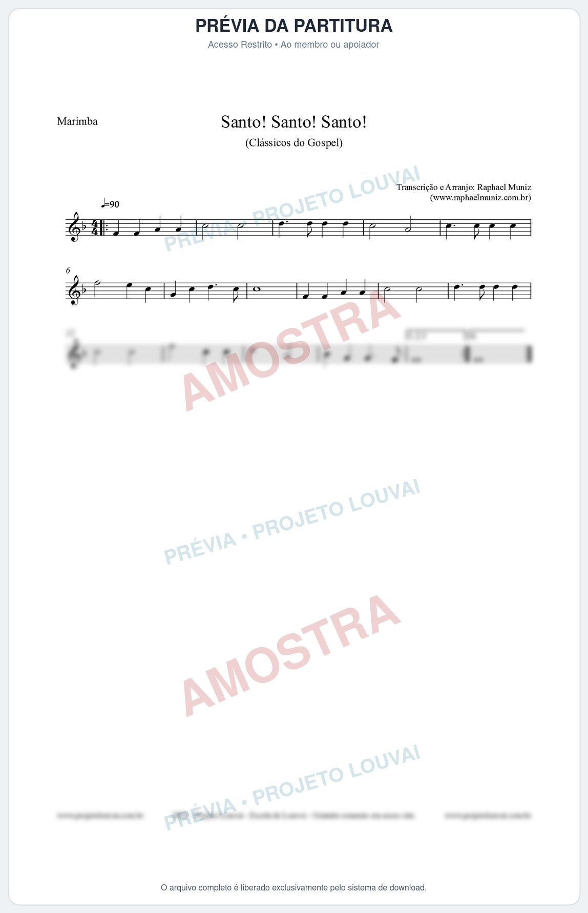Prévia protegida da primeira página da partitura Partitura para Marimba - Santo! Santo! Santo! - HCC nº2 - Clássicos do Gospel