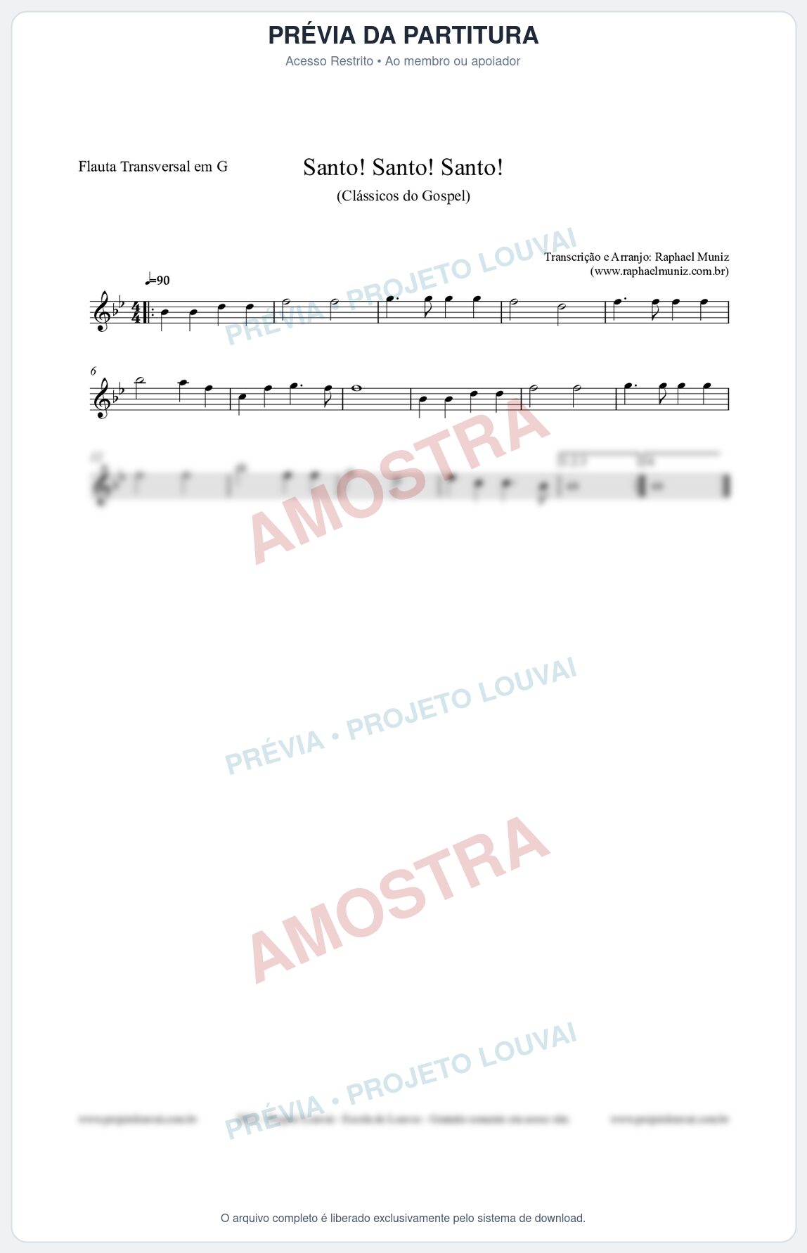 Prévia protegida da primeira página da partitura Partitura para Flauta Transversal em G - Santo! Santo! Santo! - HCC nº2 - Clássicos do Gospel
