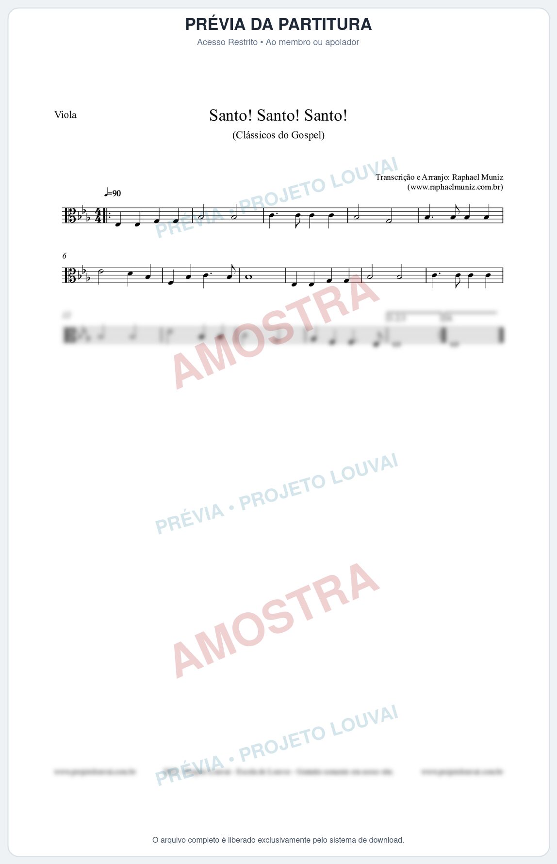 Prévia protegida da primeira página da partitura Partitura para Viola - Santo! Santo! Santo! - HCC nº2 - Clássicos do Gospel
