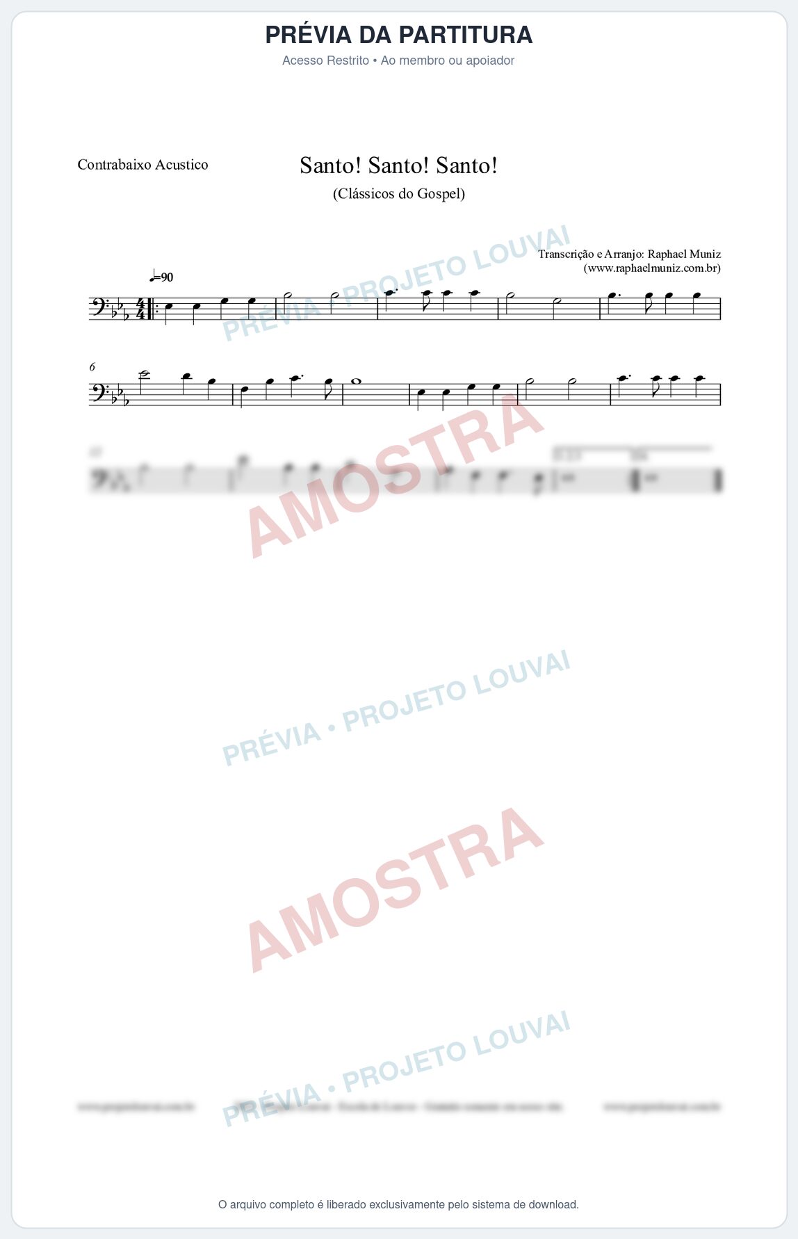 Prévia protegida da primeira página da partitura Partitura para Contrabaixo Acústico - Santo! Santo! Santo! - HCC nº2 - Clássicos do Gospel
