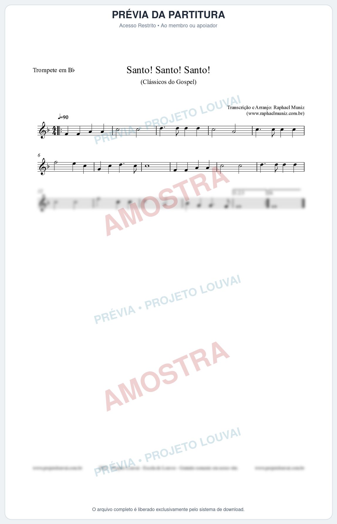 Prévia protegida da primeira página da partitura Partitura para Trompete em Bb - Santo! Santo! Santo! - HCC nº2 - Clássicos do Gospel