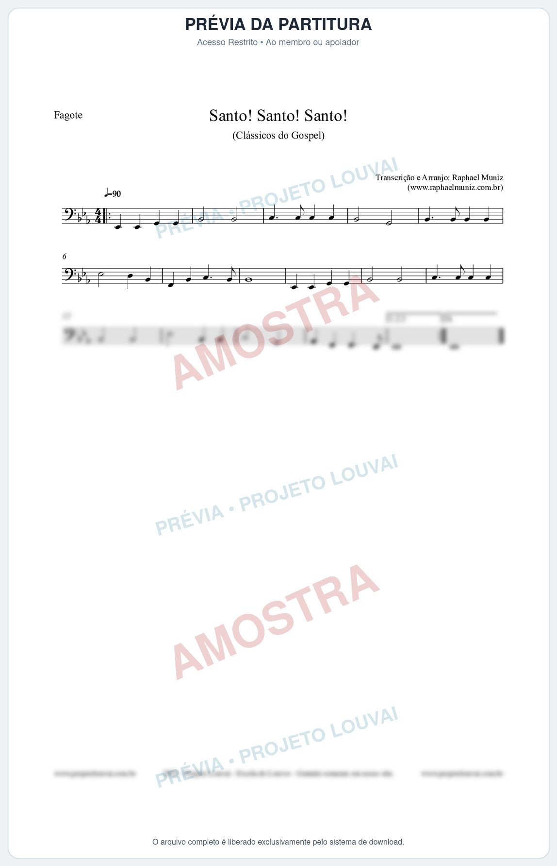 Prévia protegida da primeira página da partitura Partitura para Fagote - Santo! Santo! Santo! - HCC nº2 - Clássicos do Gospel