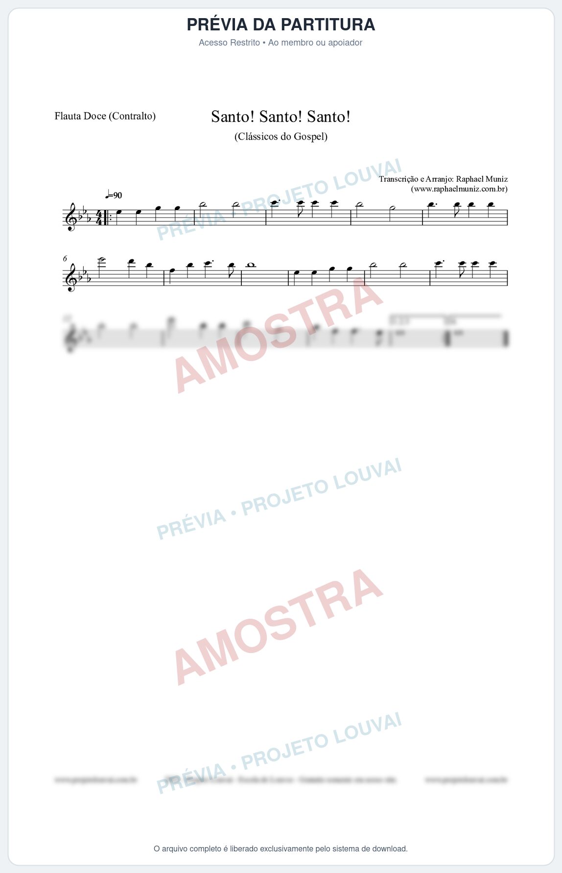 Prévia protegida da primeira página da partitura Partitura para Flauta Doce (Contralto) - Santo! Santo! Santo! - HCC nº2 - Clássicos do Gospel