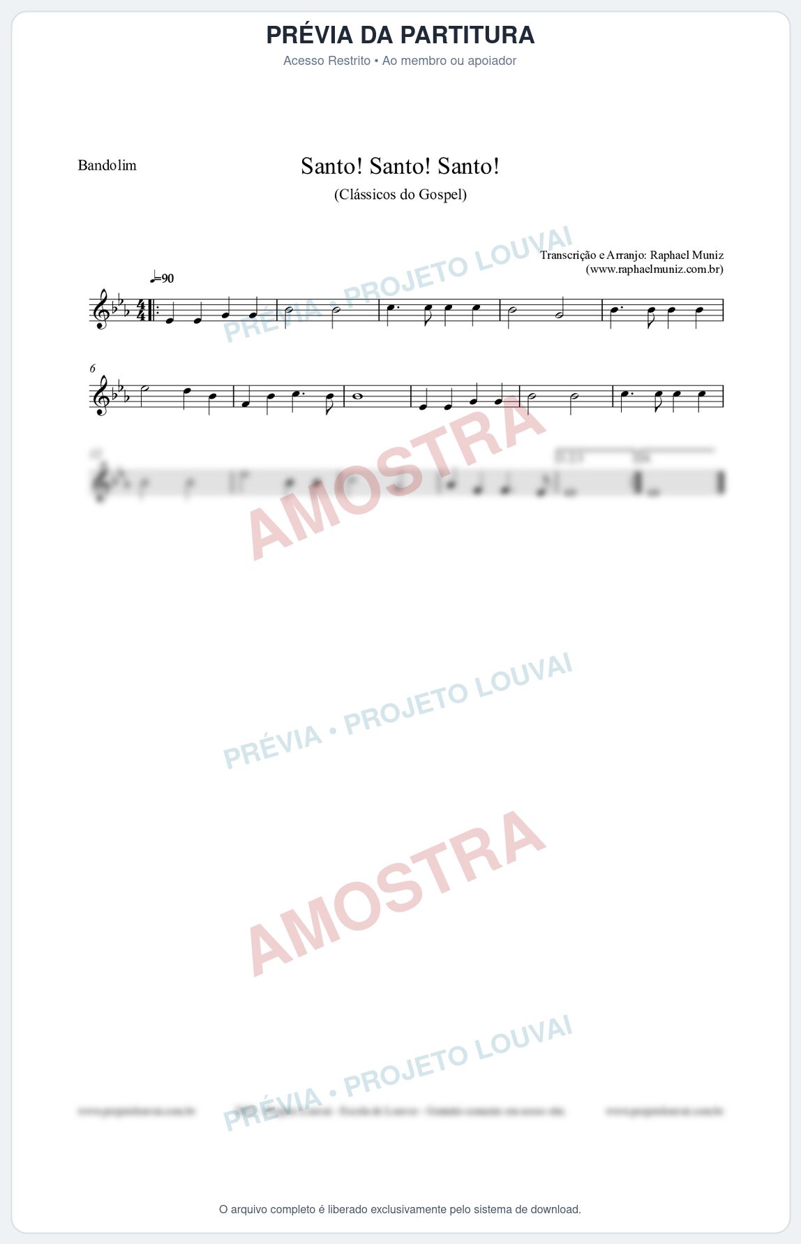 Prévia protegida da primeira página da partitura Partitura para Bandolim - Santo! Santo! Santo! - HCC nº2 - Clássicos do Gospel