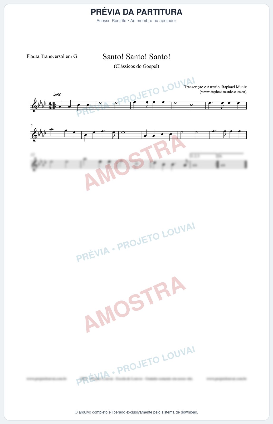Prévia protegida da primeira página da partitura Partitura para Flauta Transversal em G - Santo! Santo! Santo! - HCC nº2 - Clássicos do Gospel
