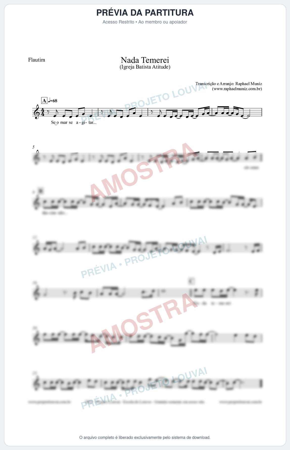 Prévia protegida da primeira página da partitura Partitura para Flautim - Nada Temerei - Igreja Batista Atitude