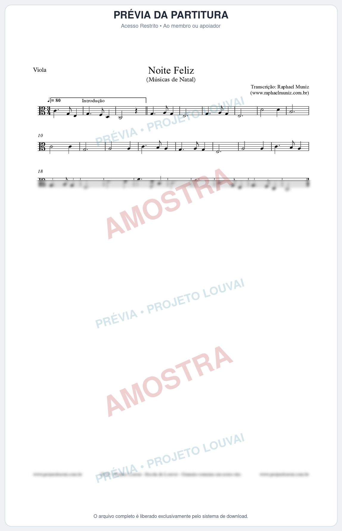 Prévia protegida da primeira página da partitura Partitura para Viola - Noite Feliz - Músicas de Natal