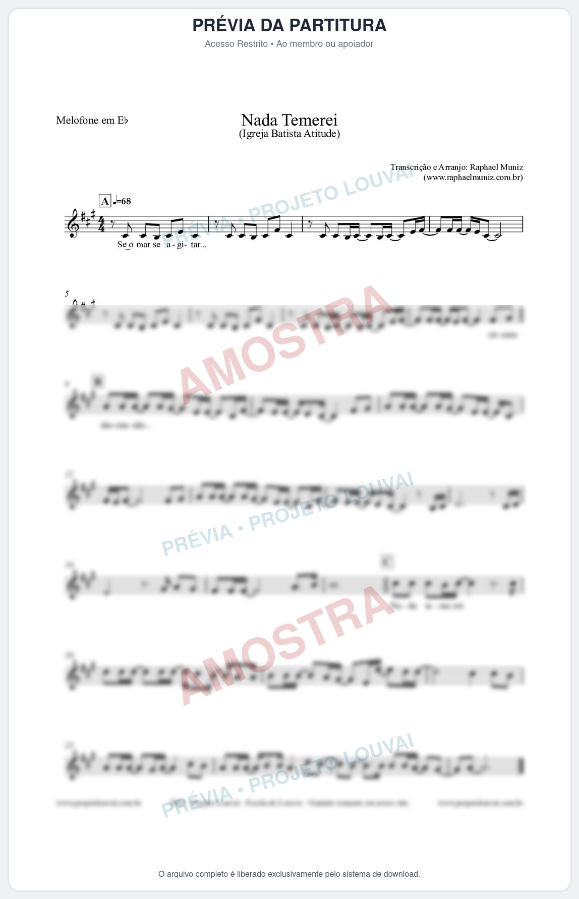 Prévia protegida da primeira página da partitura Partitura para Melofone em Eb - Nada Temerei - Igreja Batista Atitude