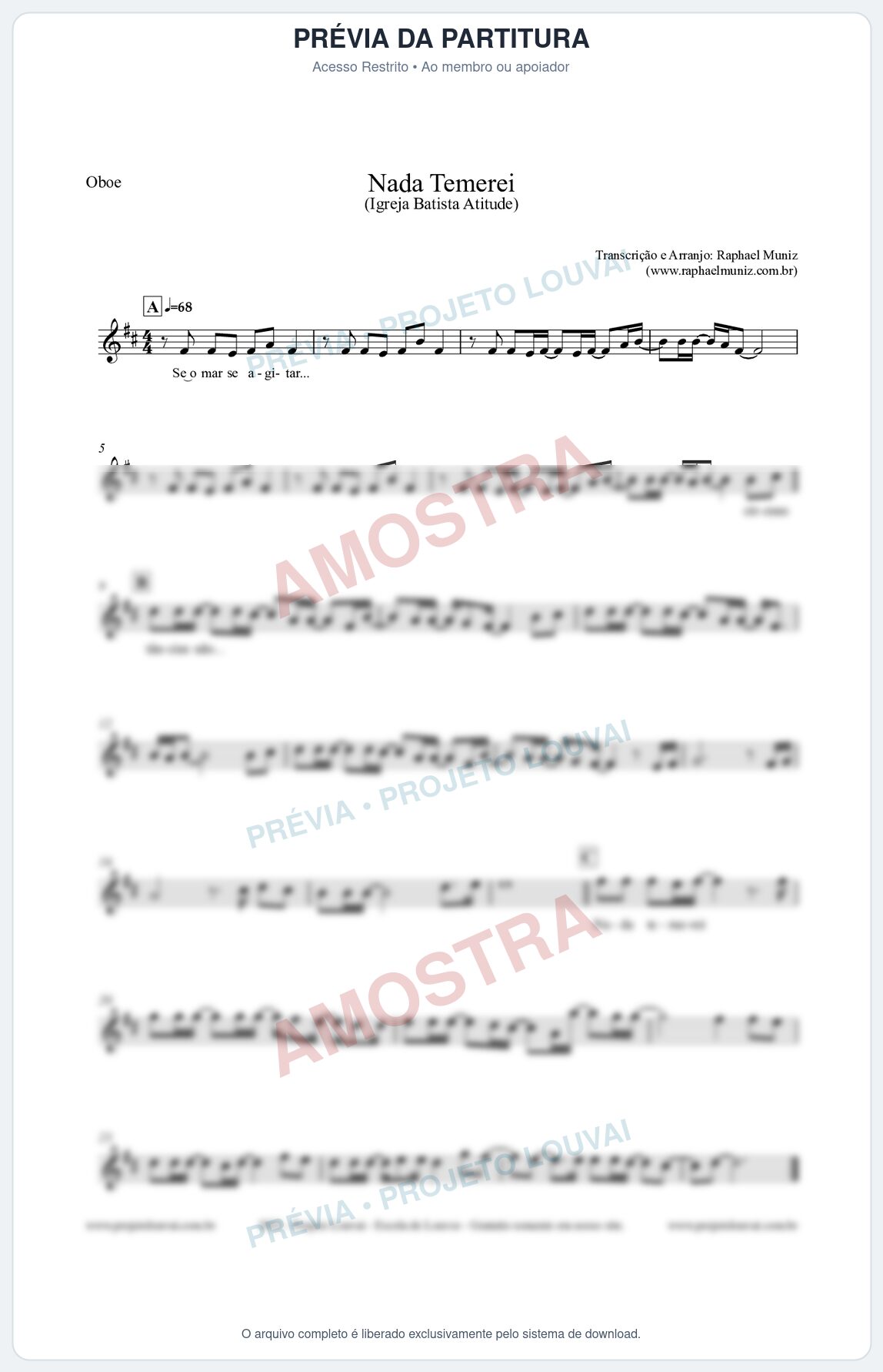 Prévia protegida da primeira página da partitura Partitura para Oboé - Nada Temerei - Igreja Batista Atitude
