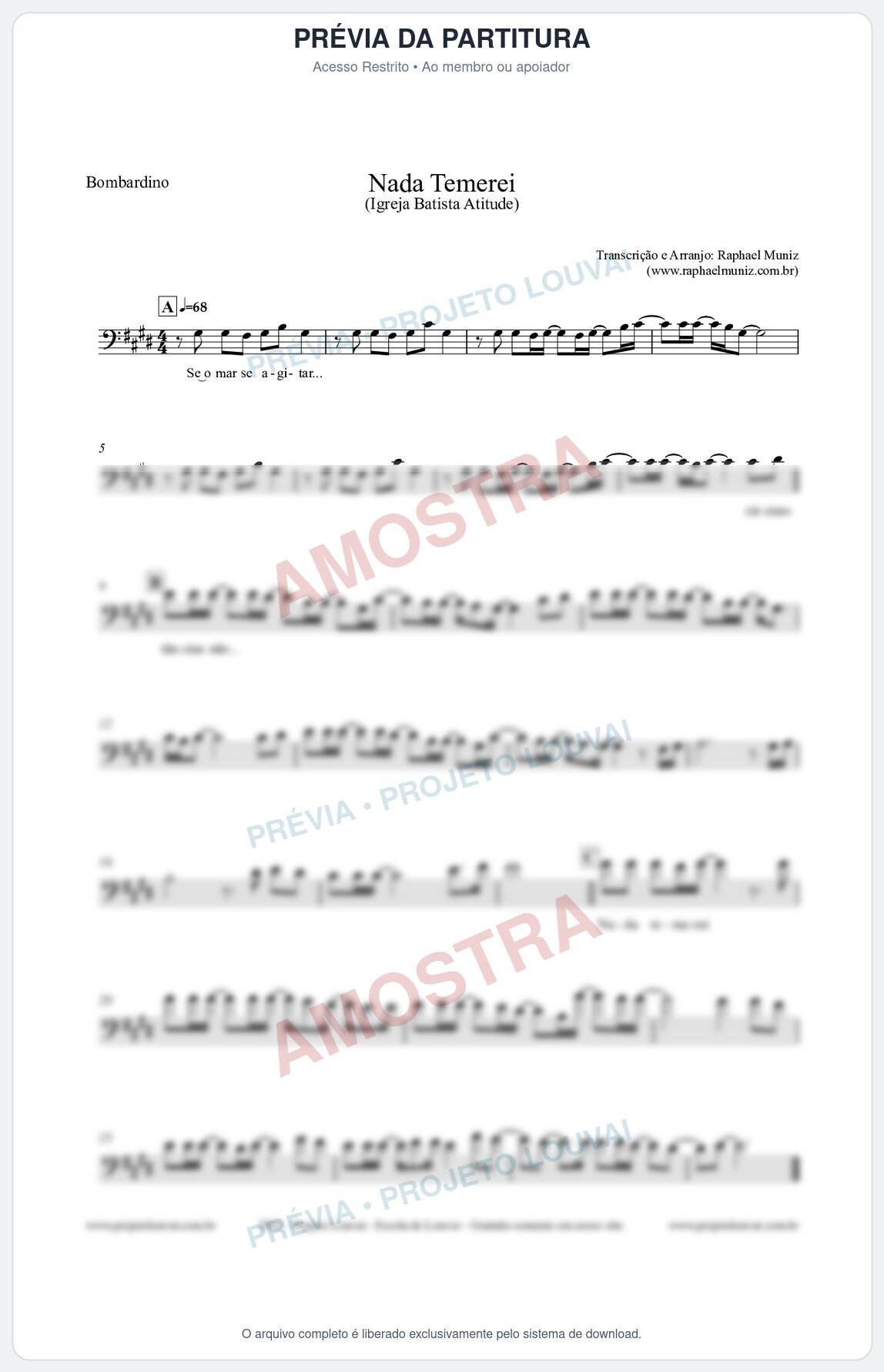 Prévia protegida da primeira página da partitura Partitura para Bombardino - Nada Temerei - Igreja Batista Atitude