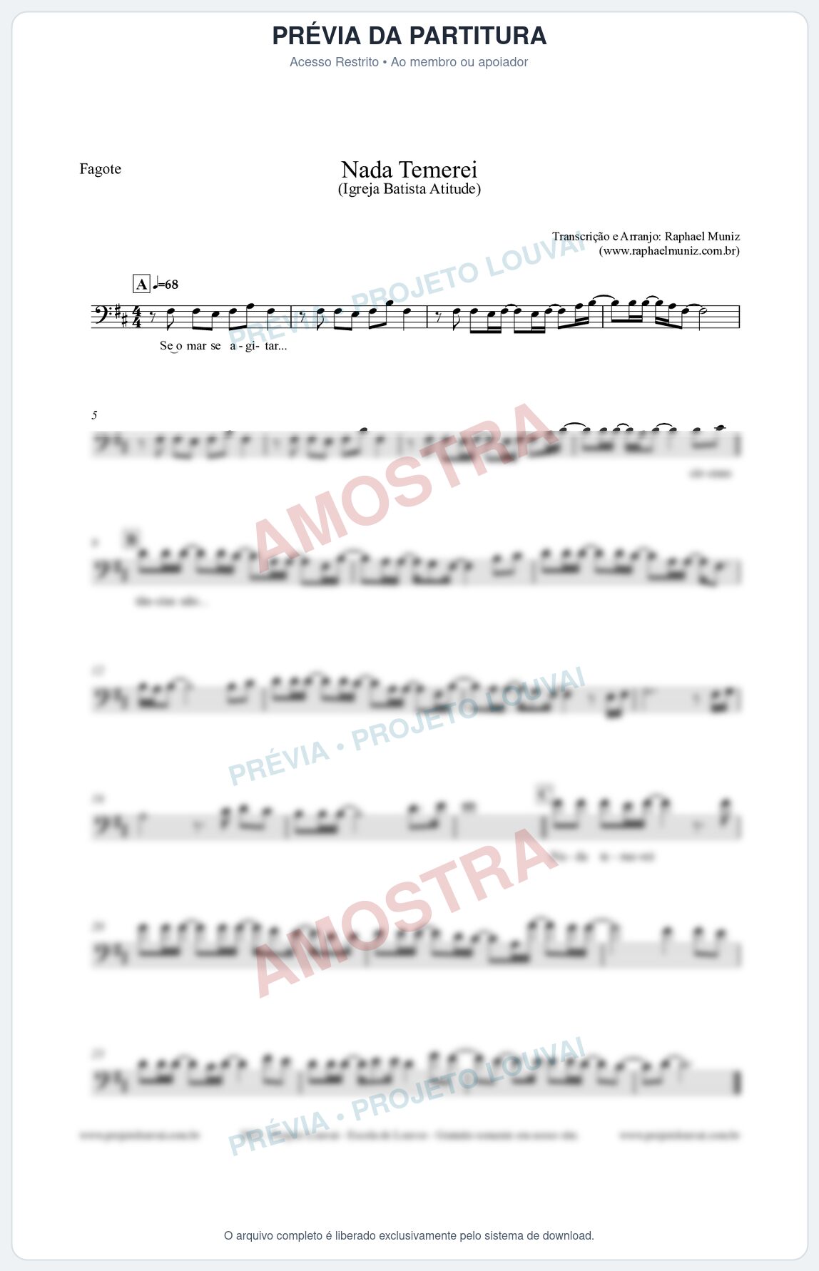 Prévia protegida da primeira página da partitura Partitura para Fagote - Nada Temerei - Igreja Batista Atitude
