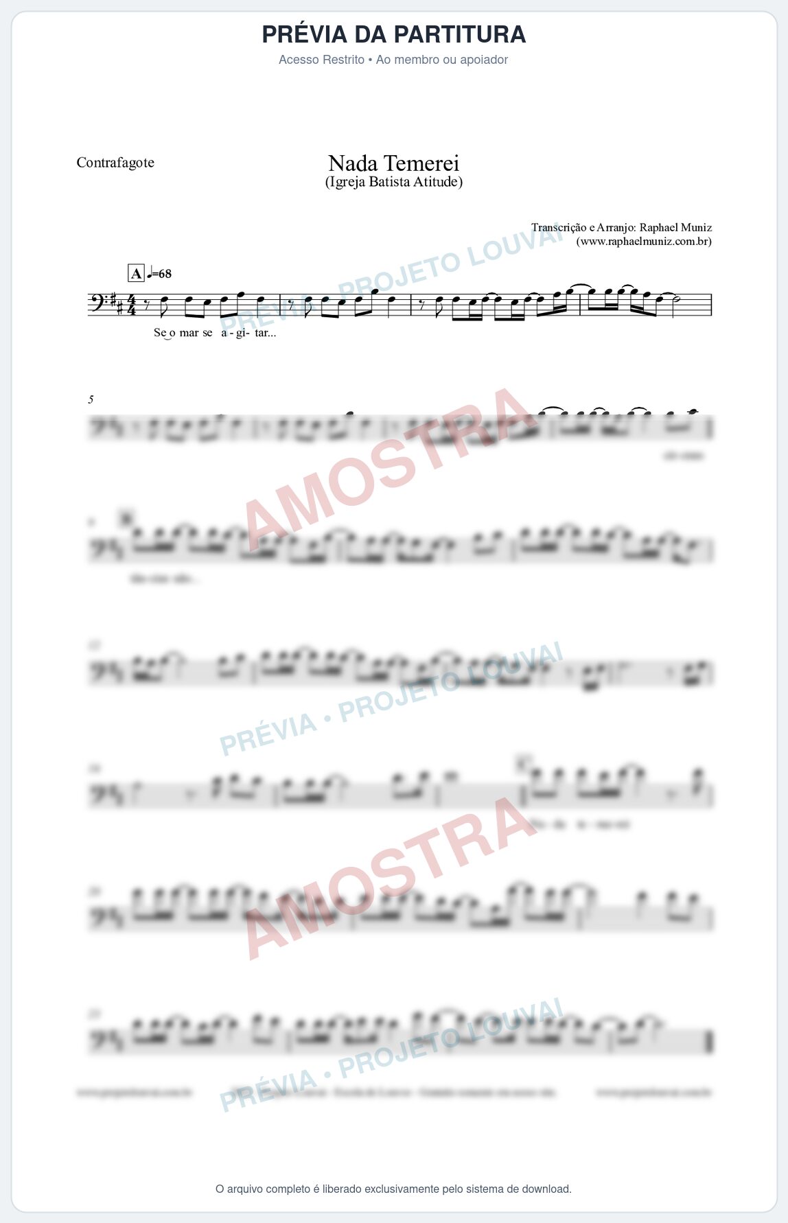 Prévia protegida da primeira página da partitura Partitura para Contrafagote - Nada Temerei - Igreja Batista Atitude
