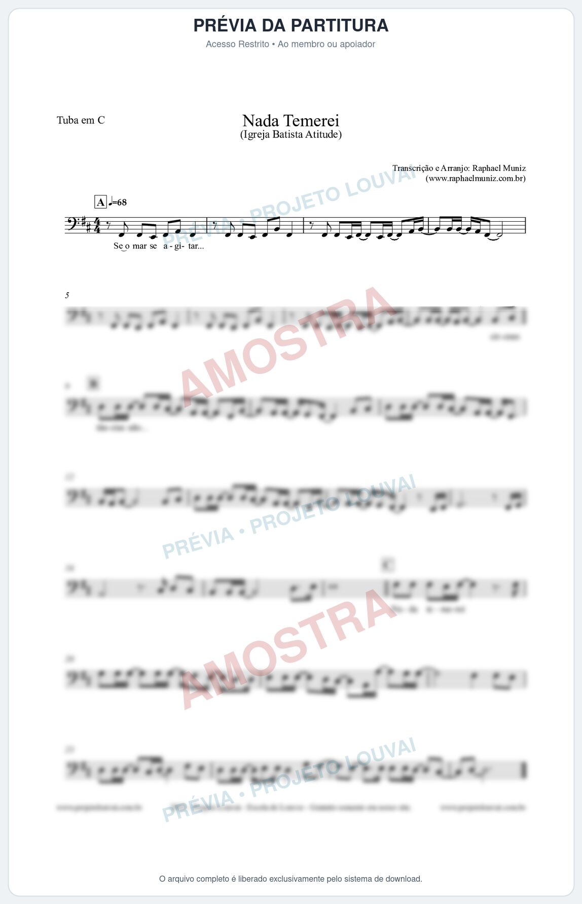 Prévia protegida da primeira página da partitura Partitura para Tuba em C - Nada Temerei - Igreja Batista Atitude