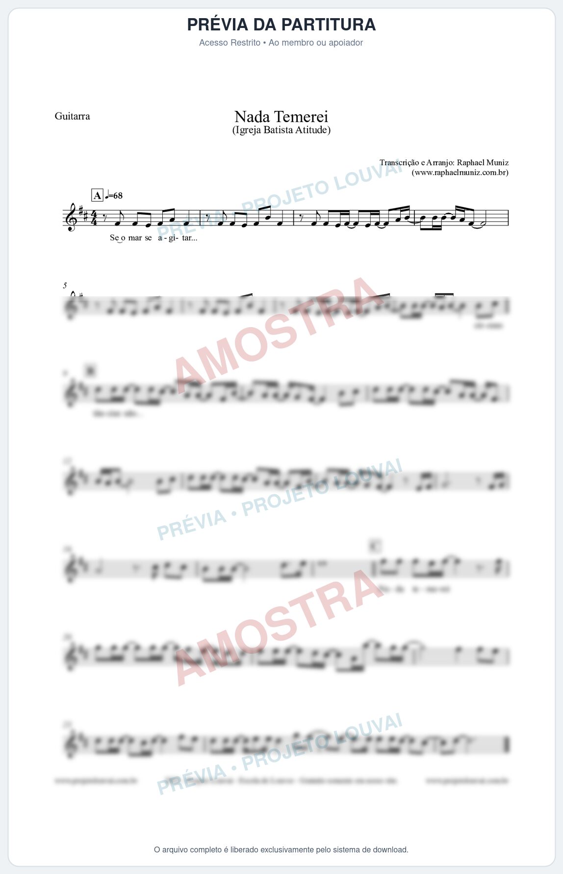Prévia protegida da primeira página da partitura Partitura para Guitarra - Nada Temerei - Igreja Batista Atitude