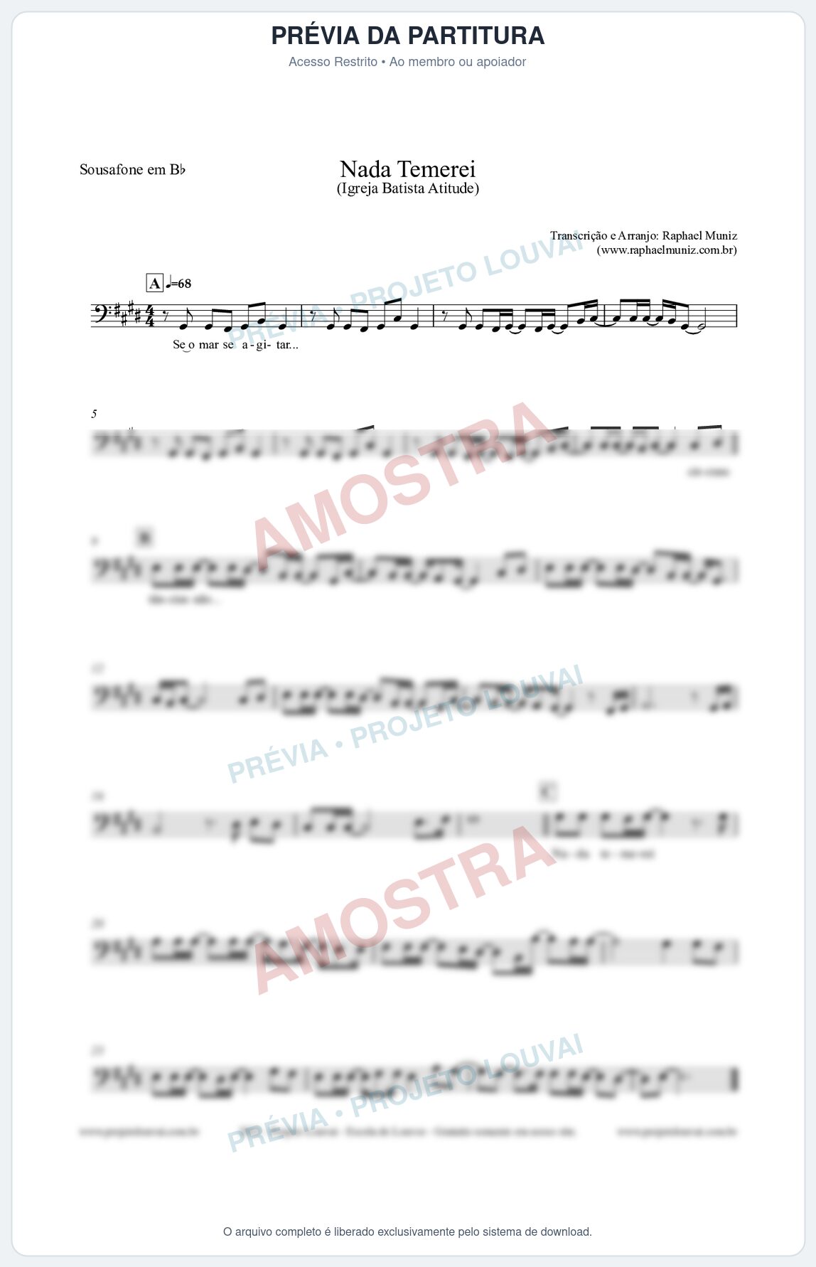 Prévia protegida da primeira página da partitura Partitura para Sousafone em Bb - Nada Temerei - Igreja Batista Atitude