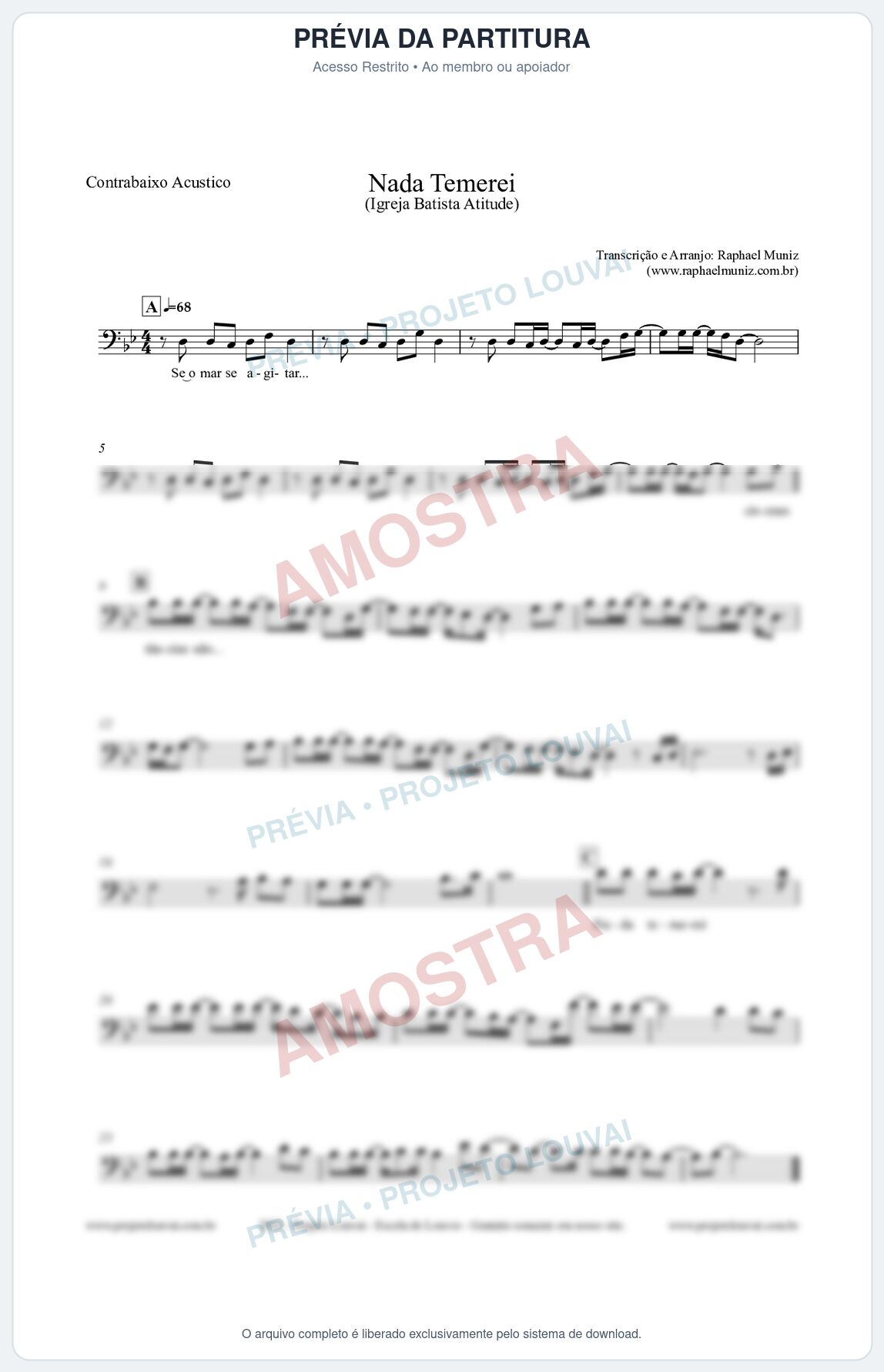 Prévia protegida da primeira página da partitura Partitura para Contrabaixo Acústico - Nada Temerei - Igreja Batista Atitude