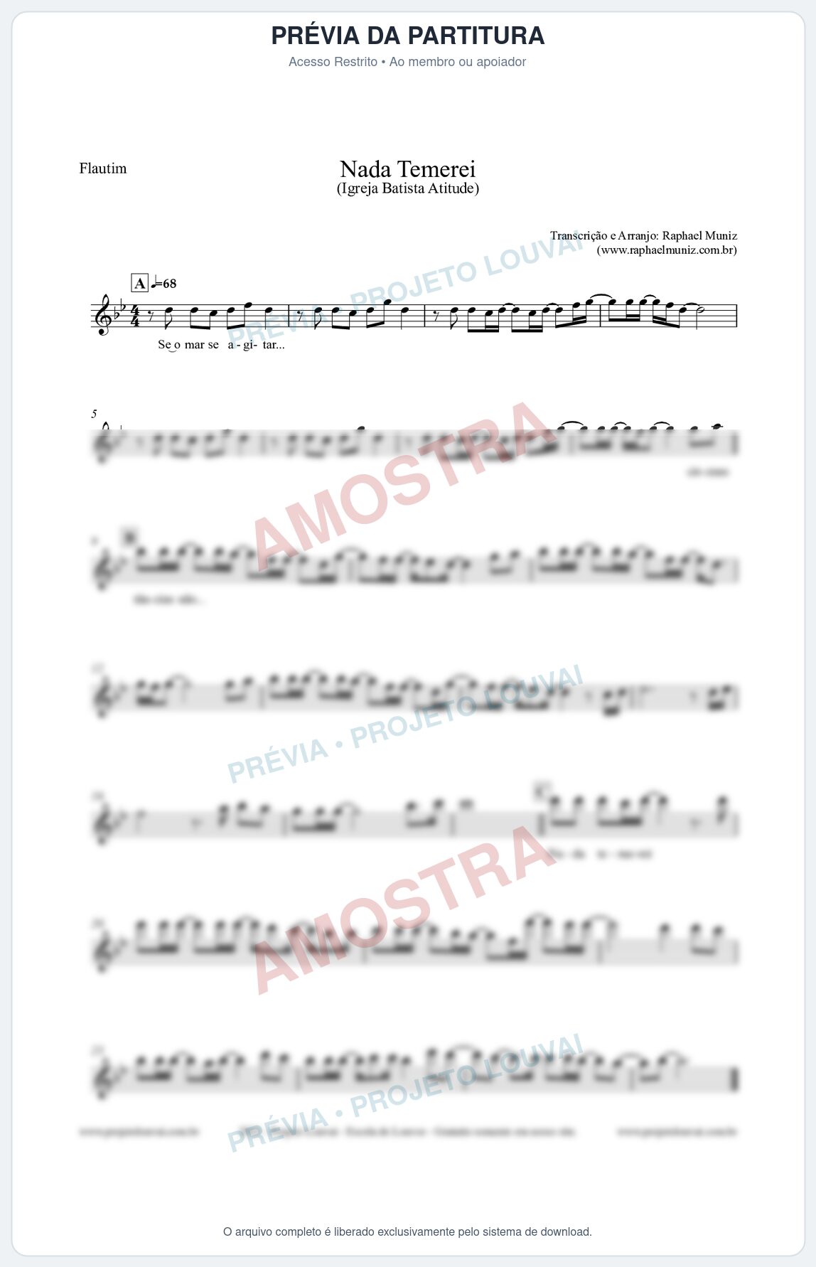 Prévia protegida da primeira página da partitura Partitura para Flautim - Nada Temerei - Igreja Batista Atitude