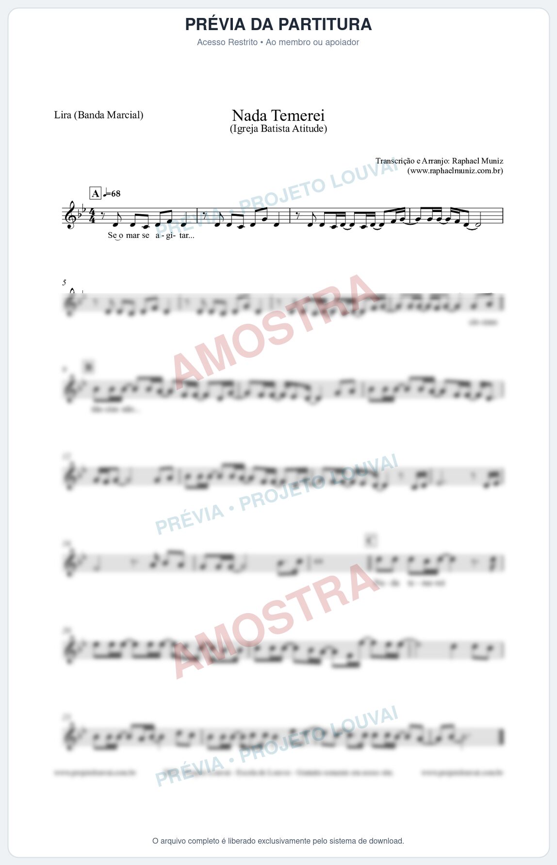 Prévia protegida da primeira página da partitura Partitura para Lira (Banda Marcial) - Nada Temerei - Igreja Batista Atitude