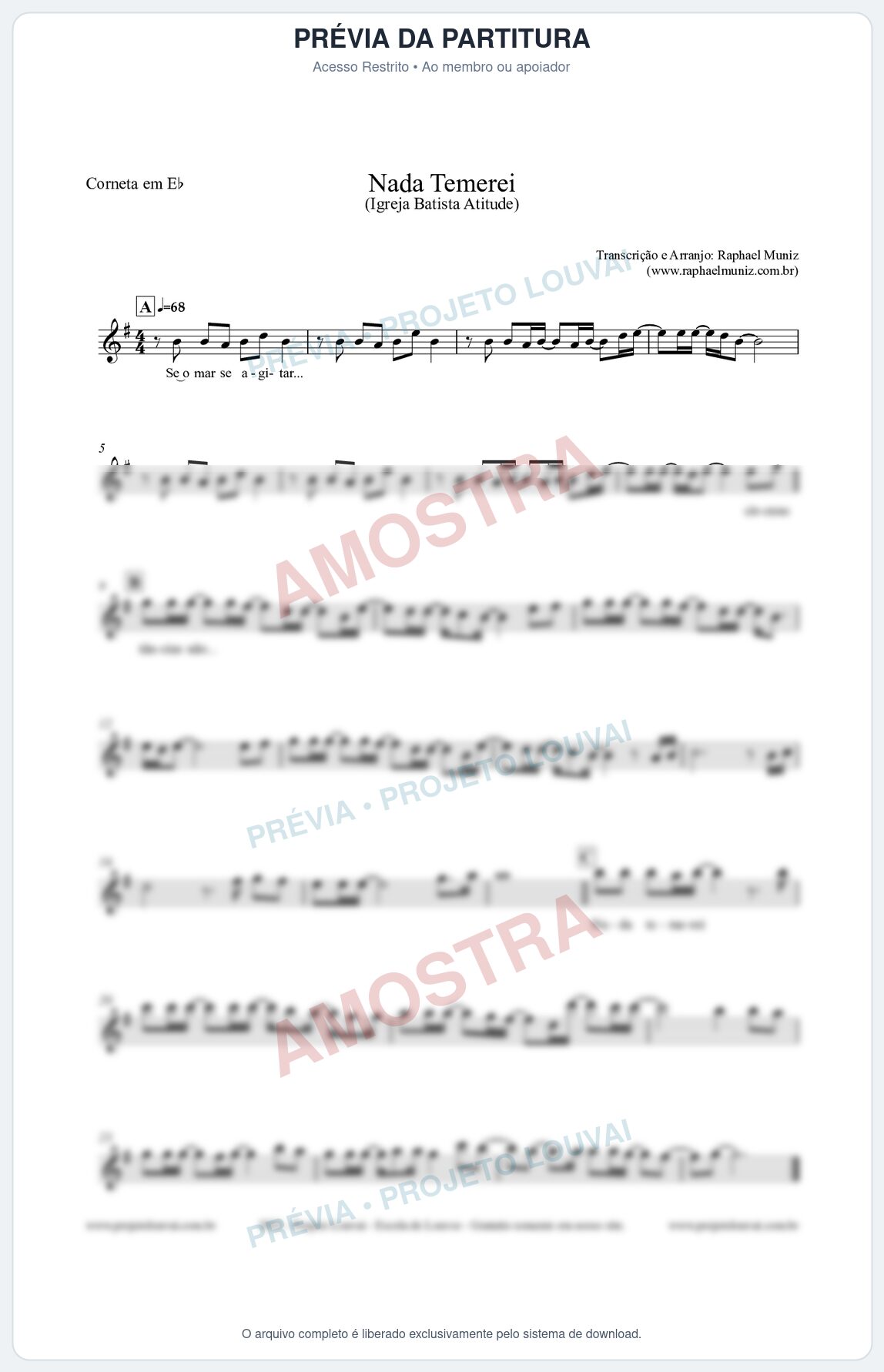Prévia protegida da primeira página da partitura Partitura para Corneta em Eb - Nada Temerei - Igreja Batista Atitude