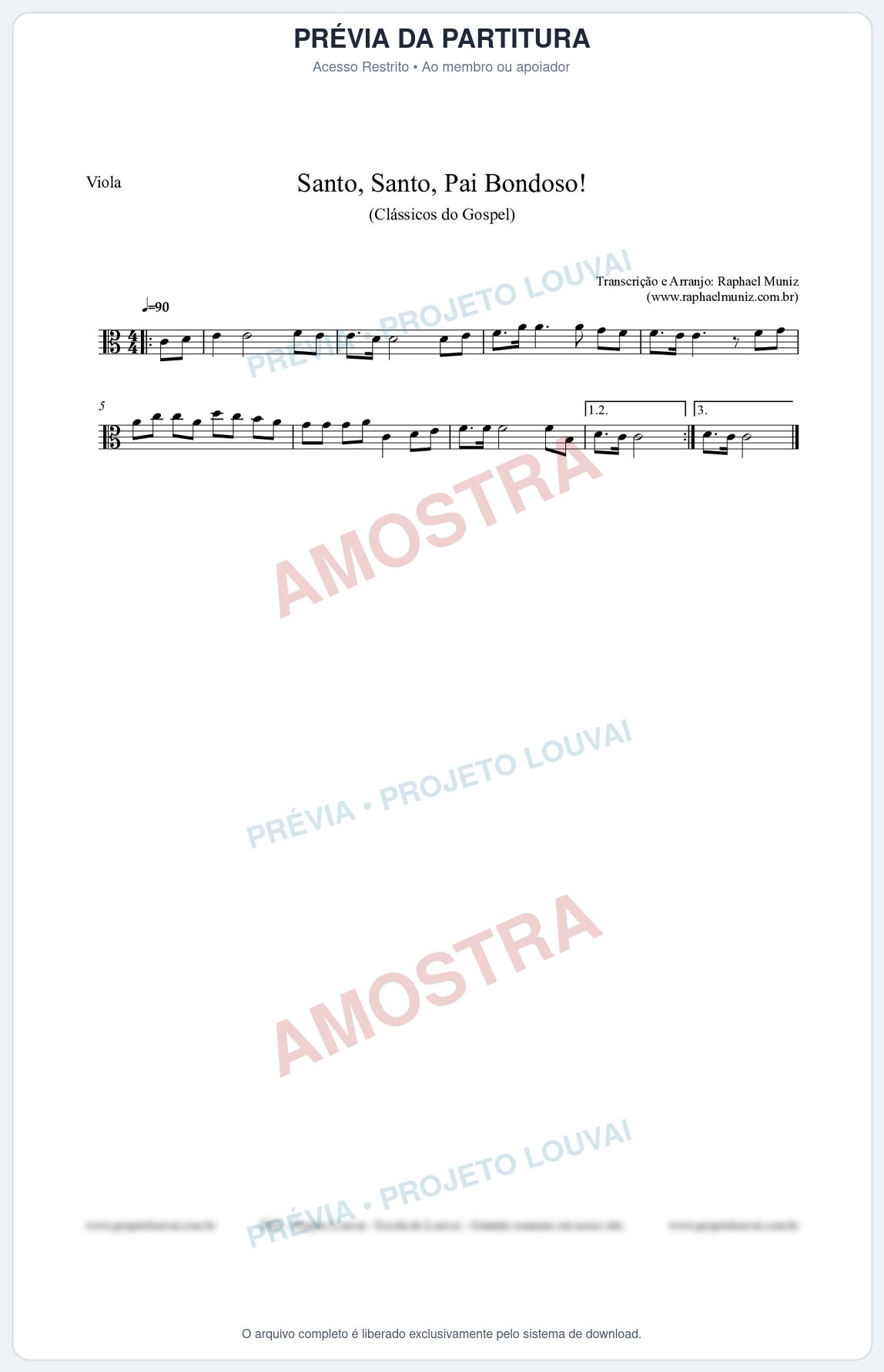 Prévia protegida da primeira página da partitura Partitura para Viola - Santo, Santo, Pai Bondoso! - HCC nº4 - Clássicos do Gospel