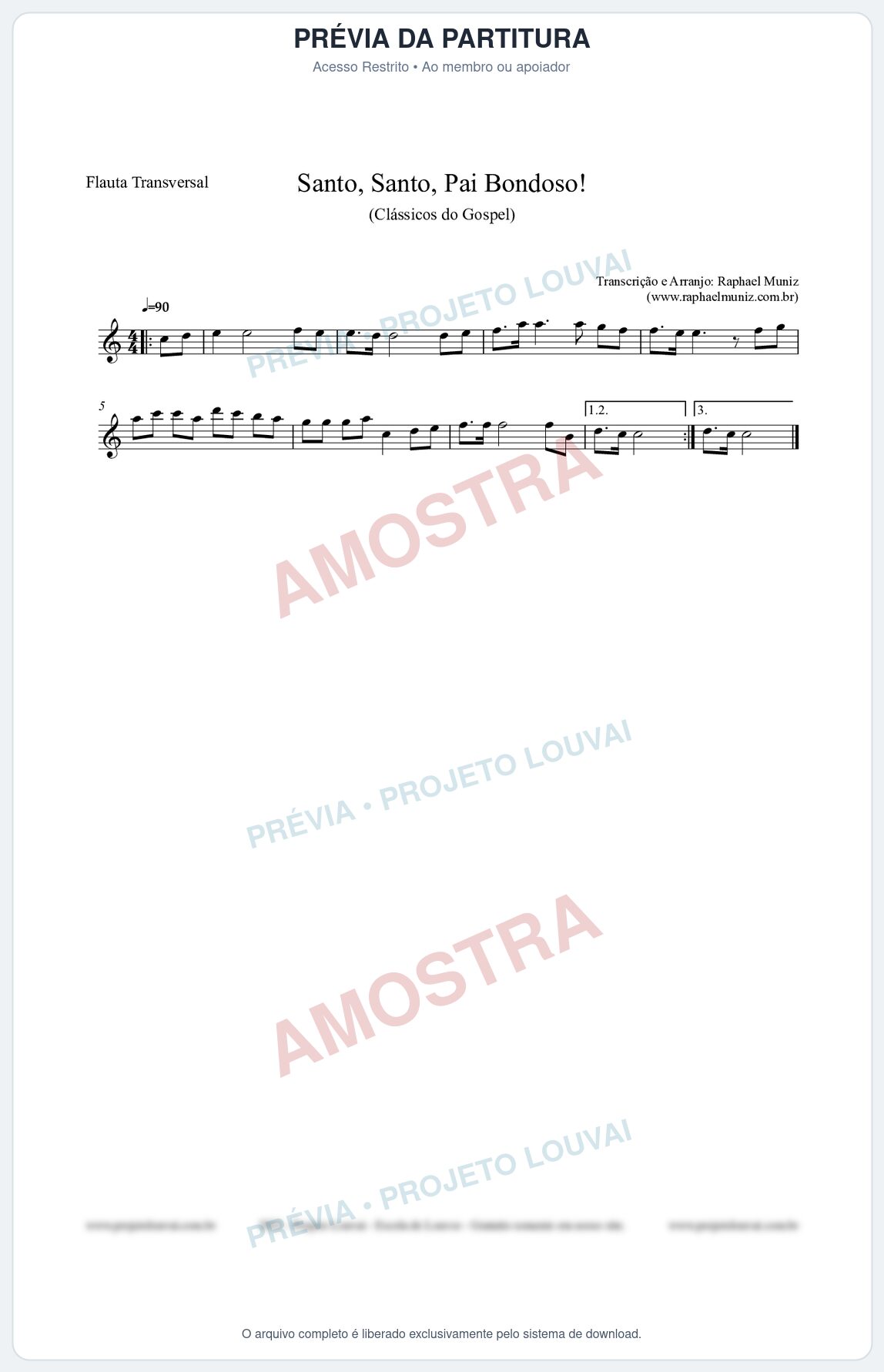 Prévia protegida da primeira página da partitura Partitura para Flauta Transversal - Santo, Santo, Pai Bondoso! - HCC nº4 - Clássicos do Gospel