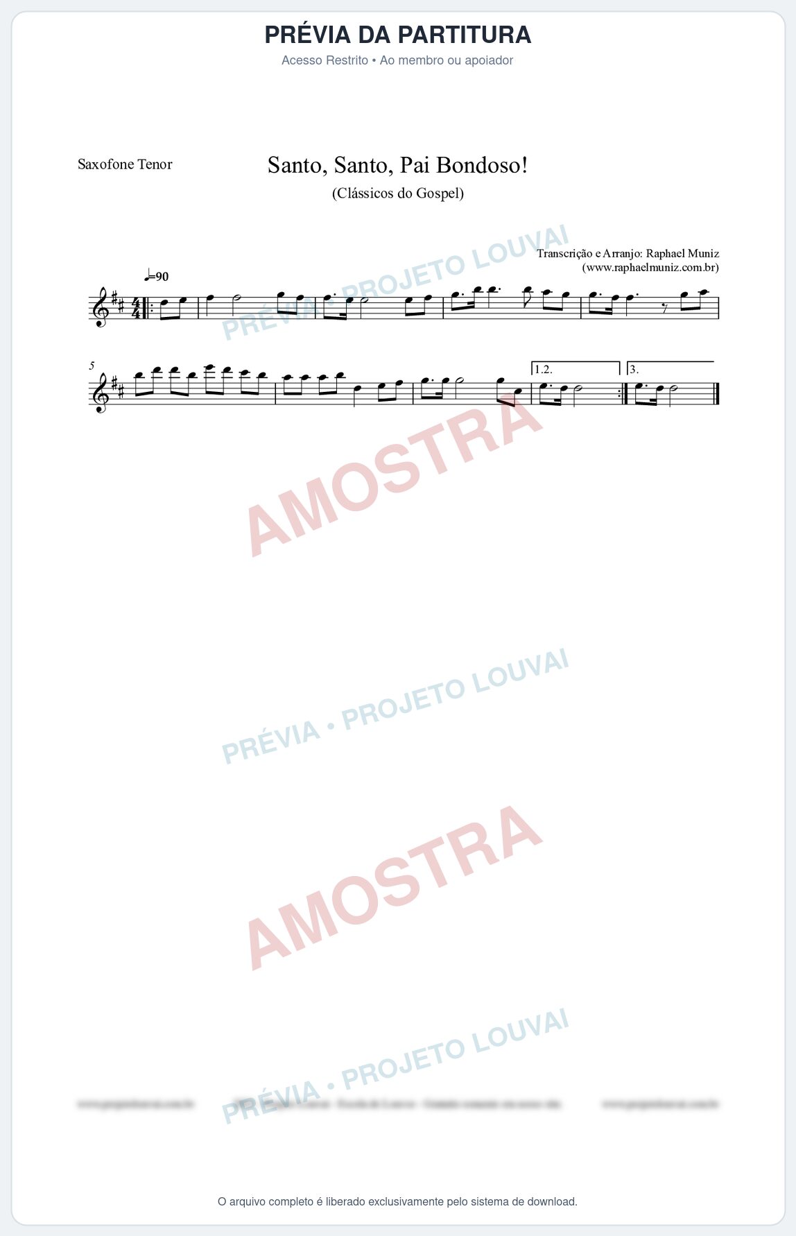 Prévia protegida da primeira página da partitura Partitura para Saxofone Tenor - Santo, Santo, Pai Bondoso! - HCC nº4 - Clássicos do Gospel