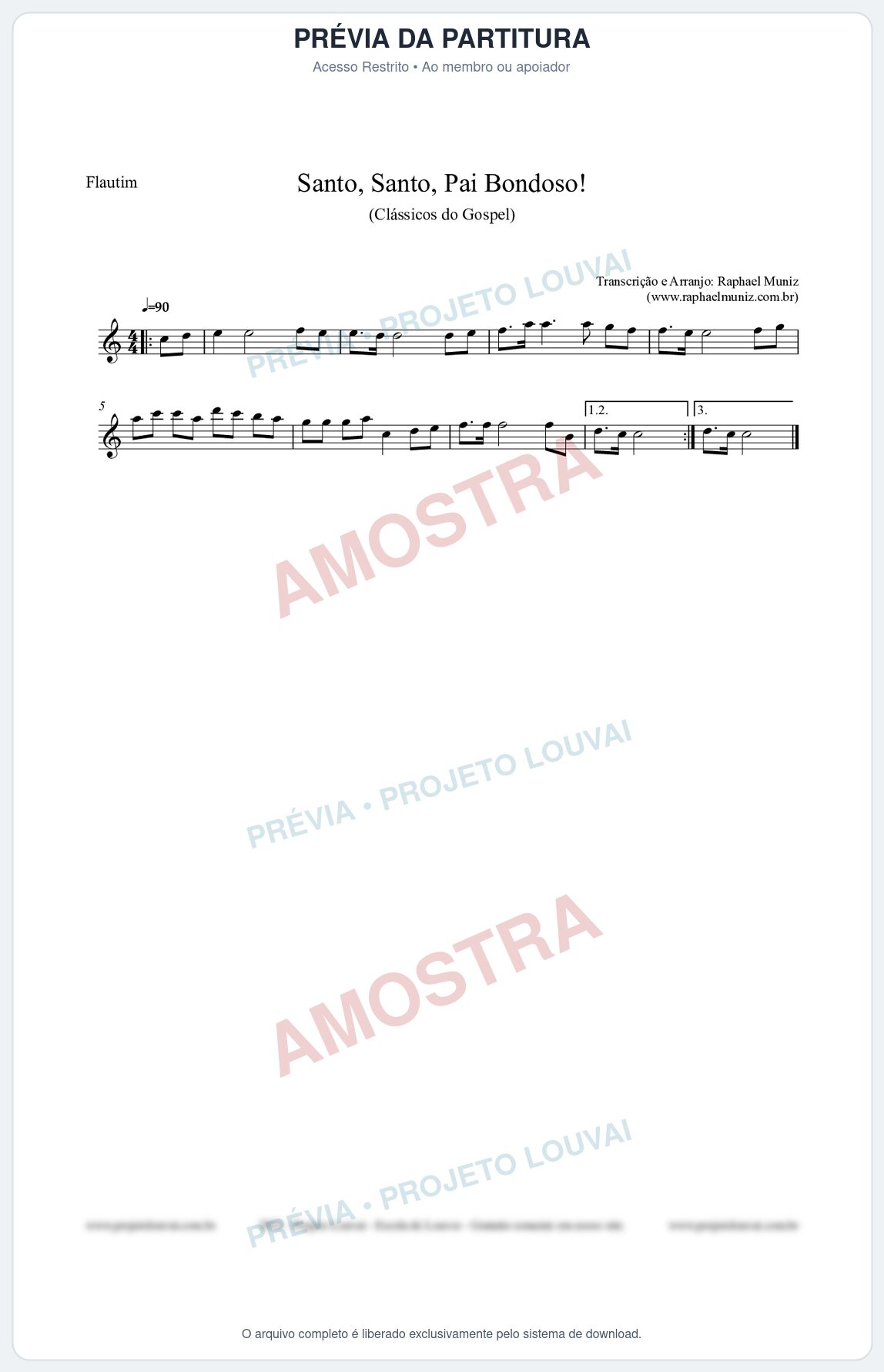 Prévia protegida da primeira página da partitura Partitura para Flautim - Santo, Santo, Pai Bondoso! - HCC nº4 - Clássicos do Gospel
